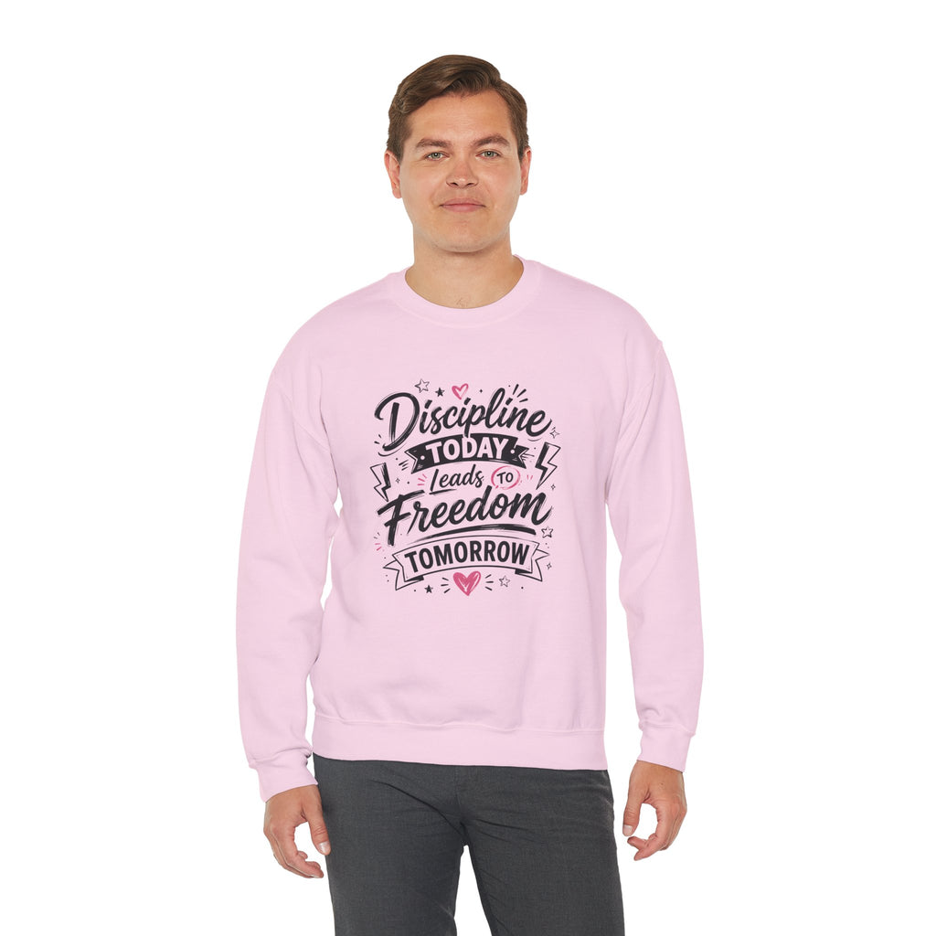 Crewneck Sweatshirt — "Discipline Today Leads to Freedom Tomorrow" Motivational Graphic