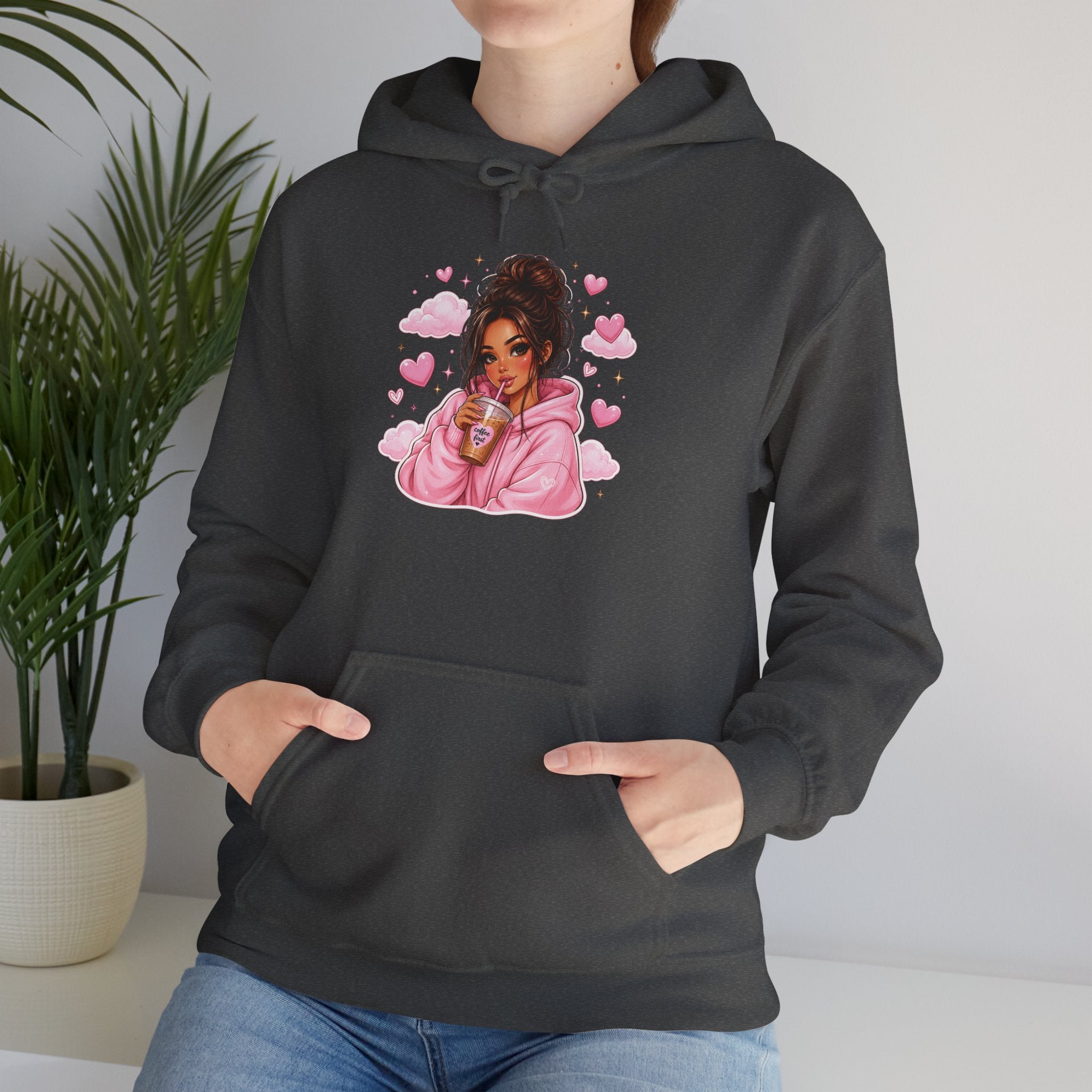 Cute Pink Heart Girl Hoodie — Cozy Graphic Sweatshirt
