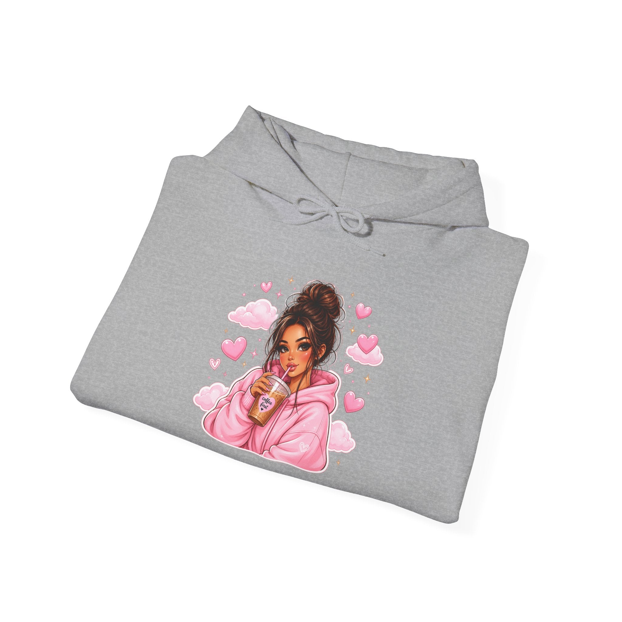 Cute Pink Heart Girl Hoodie — Cozy Graphic Sweatshirt