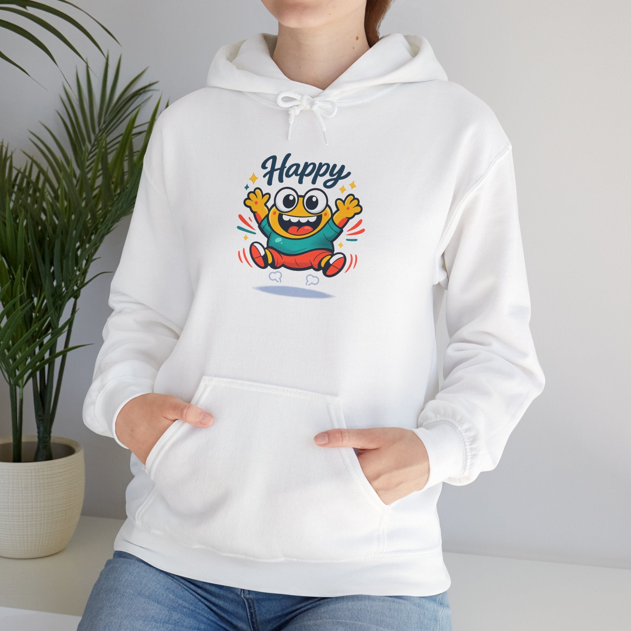 Happy Blob Cartoon Hoodie – Minimal Smiley Graphic Pullover
