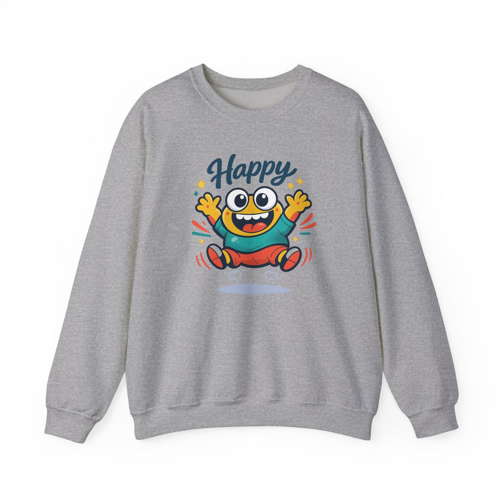 Happy Blob Cartoon Crewneck Sweatshirt | kawaii minimal, thick outline