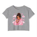 Women's Crop Top — Cute Pink Hoodie Girl Drinking Boba Illustration