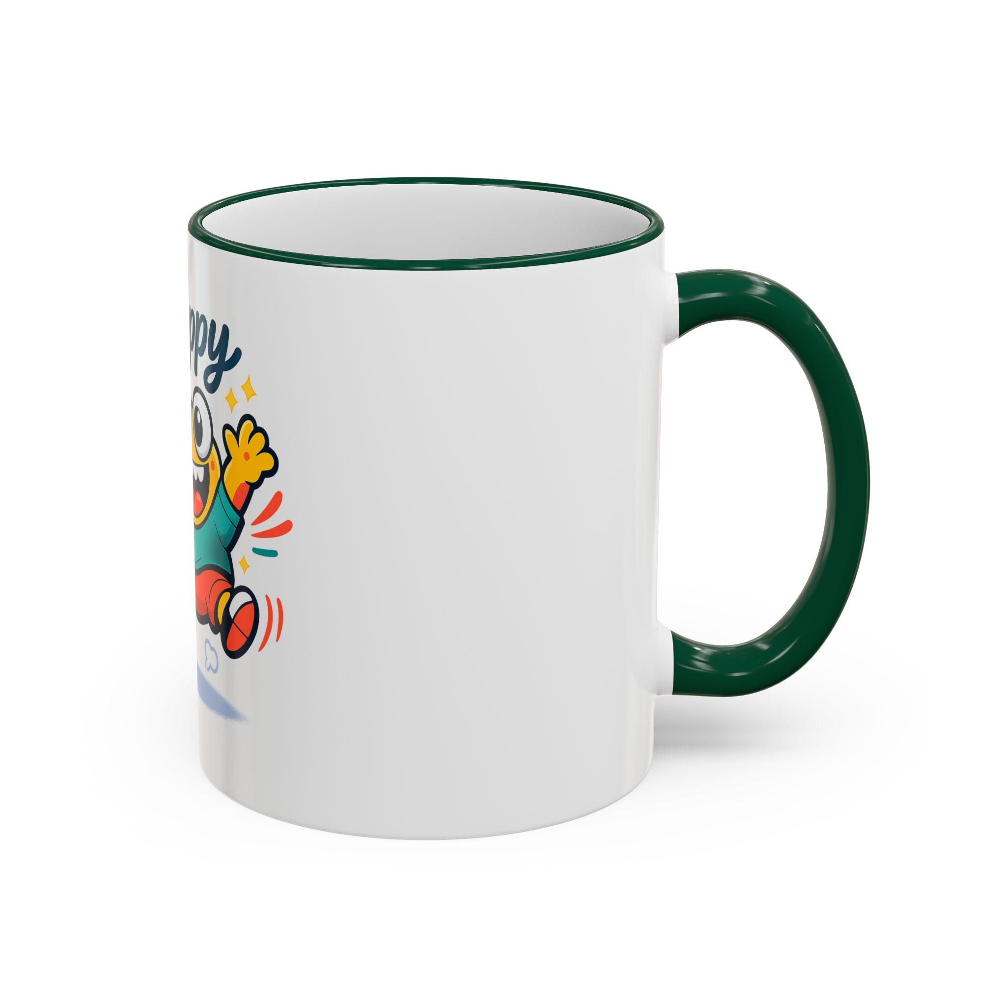Happy Monster Accent Rim Mug – Cheerful Cute Cartoon Coffee Cup (11oz/15oz)