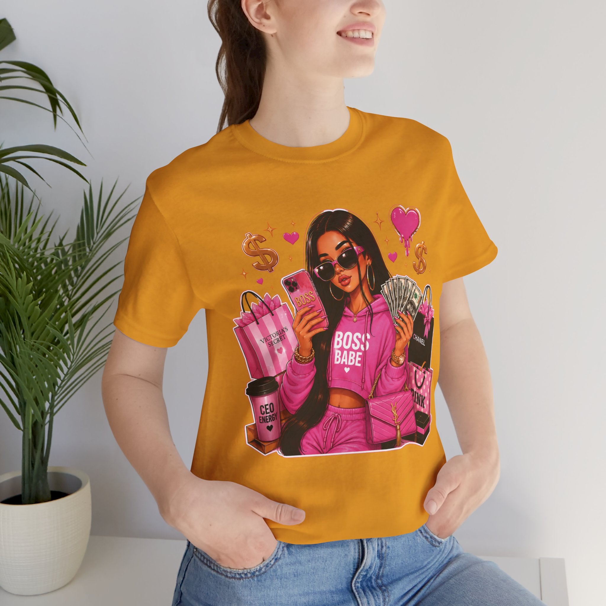 Boss Babe Pink Fashion Tee — Women’s Glam Money & Shopping Graphic Shirt