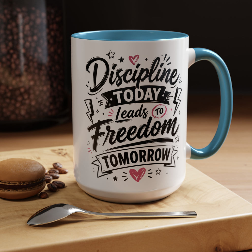 Discipline Today Leads to Freedom Tomorrow Accent Coffee Mug — Motivational Inspirational Quote