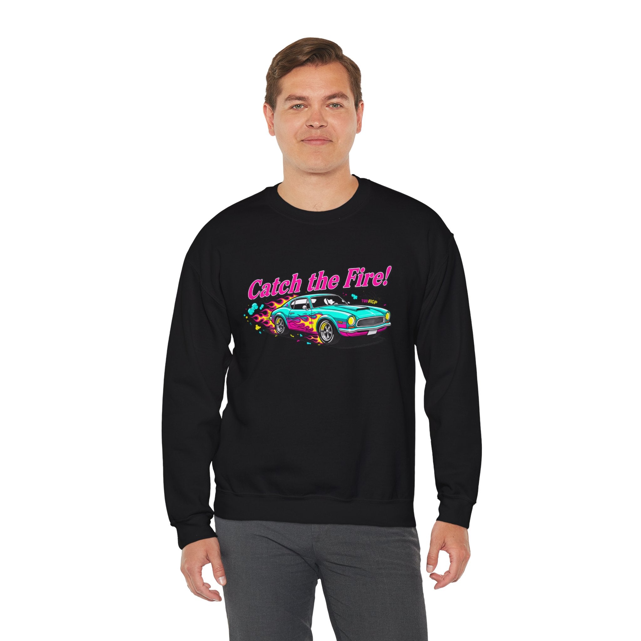Cartoon Dragster Flames Sweatshirt - Vintage Racing Graphic Crewneck