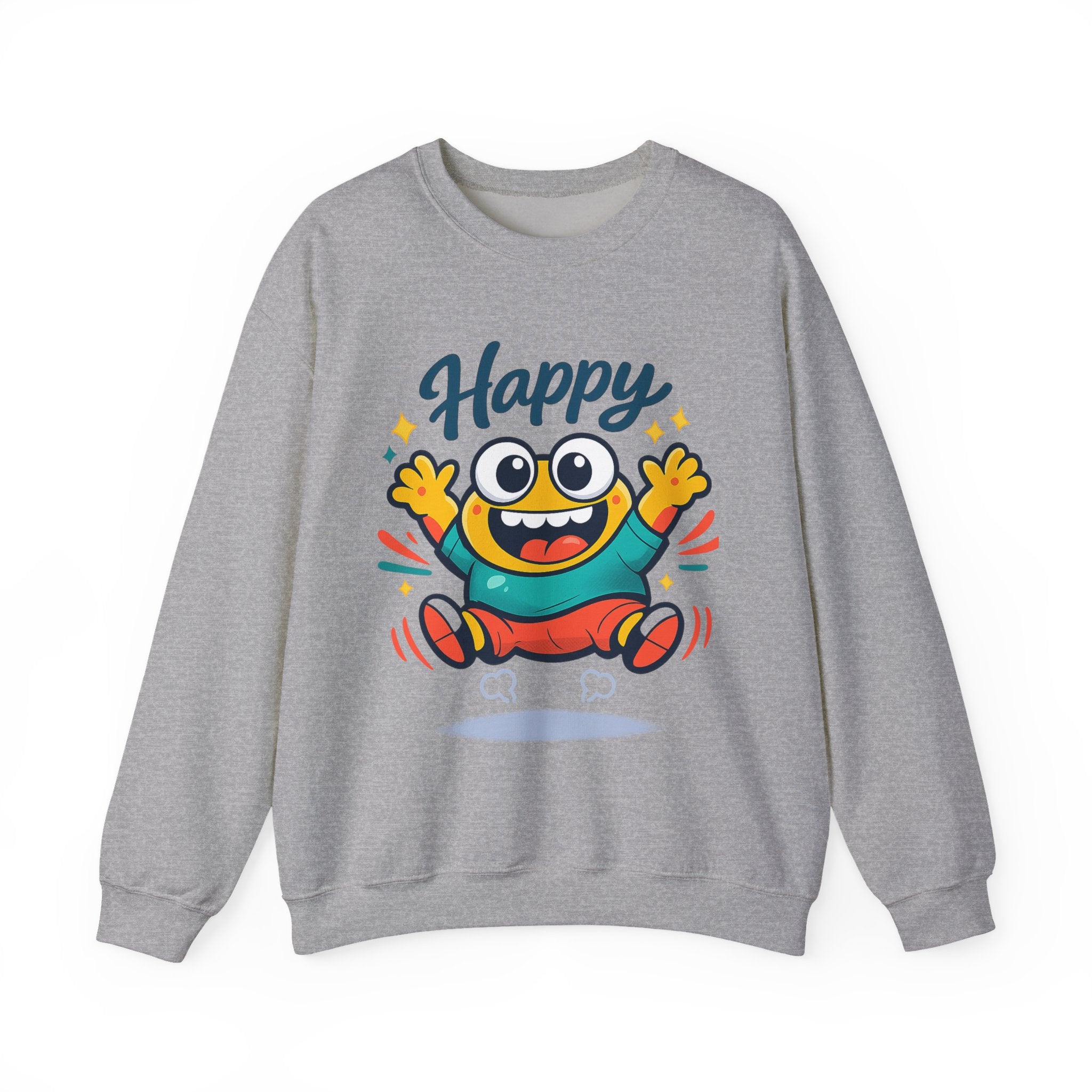 Happy Blob Cartoon Crewneck Sweatshirt | kawaii minimal, thick outline