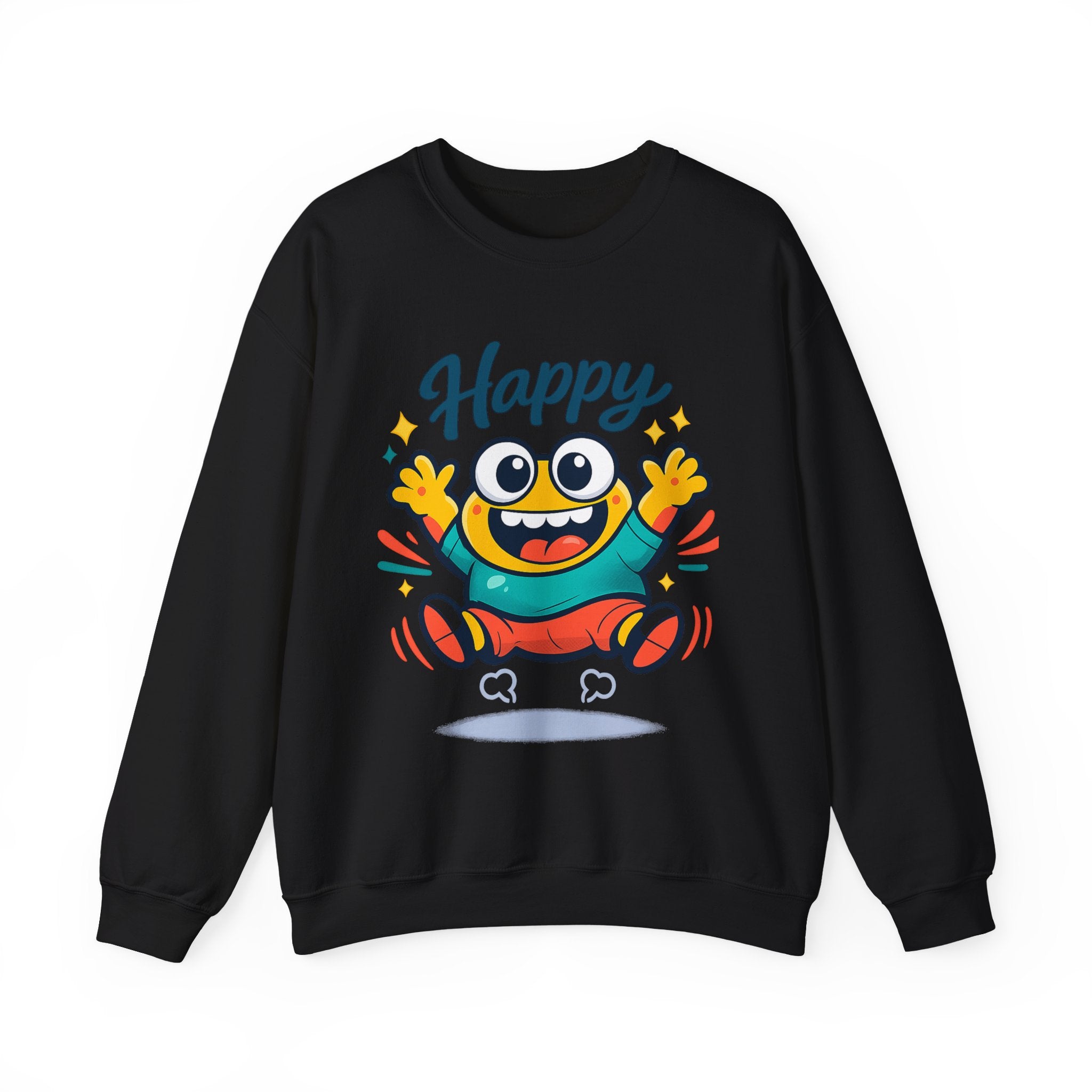 Happy Blob Cartoon Crewneck Sweatshirt | kawaii minimal, thick outline