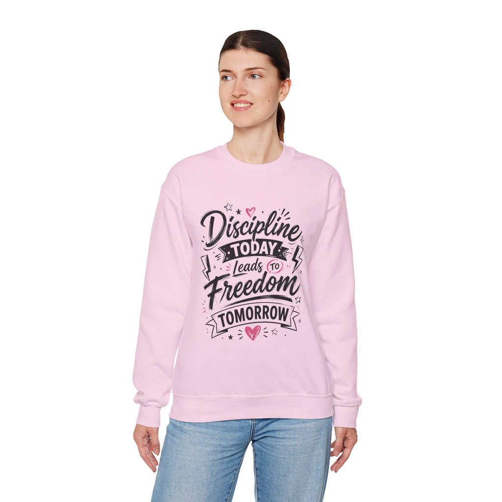 Crewneck Sweatshirt — "Discipline Today Leads to Freedom Tomorrow" Motivational Graphic