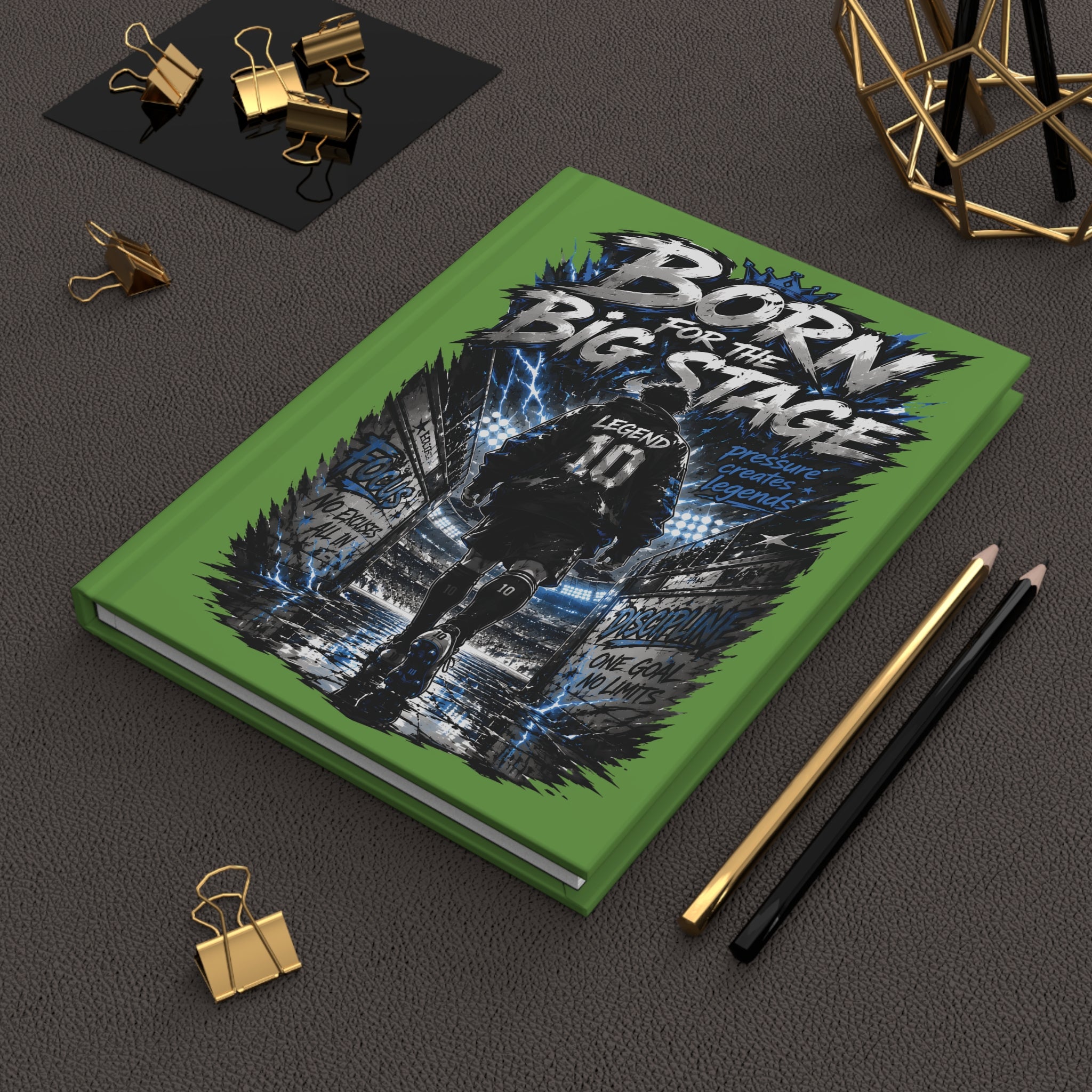 Born for the Big Stage Hardcover Journal — Personalized Soccer Player Number 10 Notebook