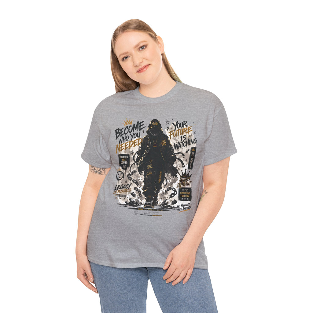 Motivational Soldier Graphic Tee – "Become Who You Need" Inspirational Military Design
