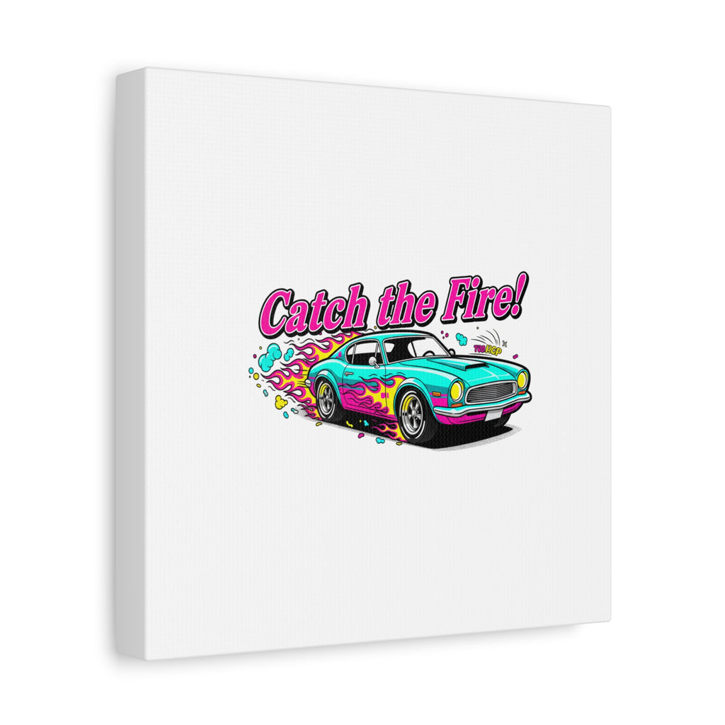 Catch the Fire Retro Car Canvas | Cartoon Racing Flame, Vintage Car Illustration