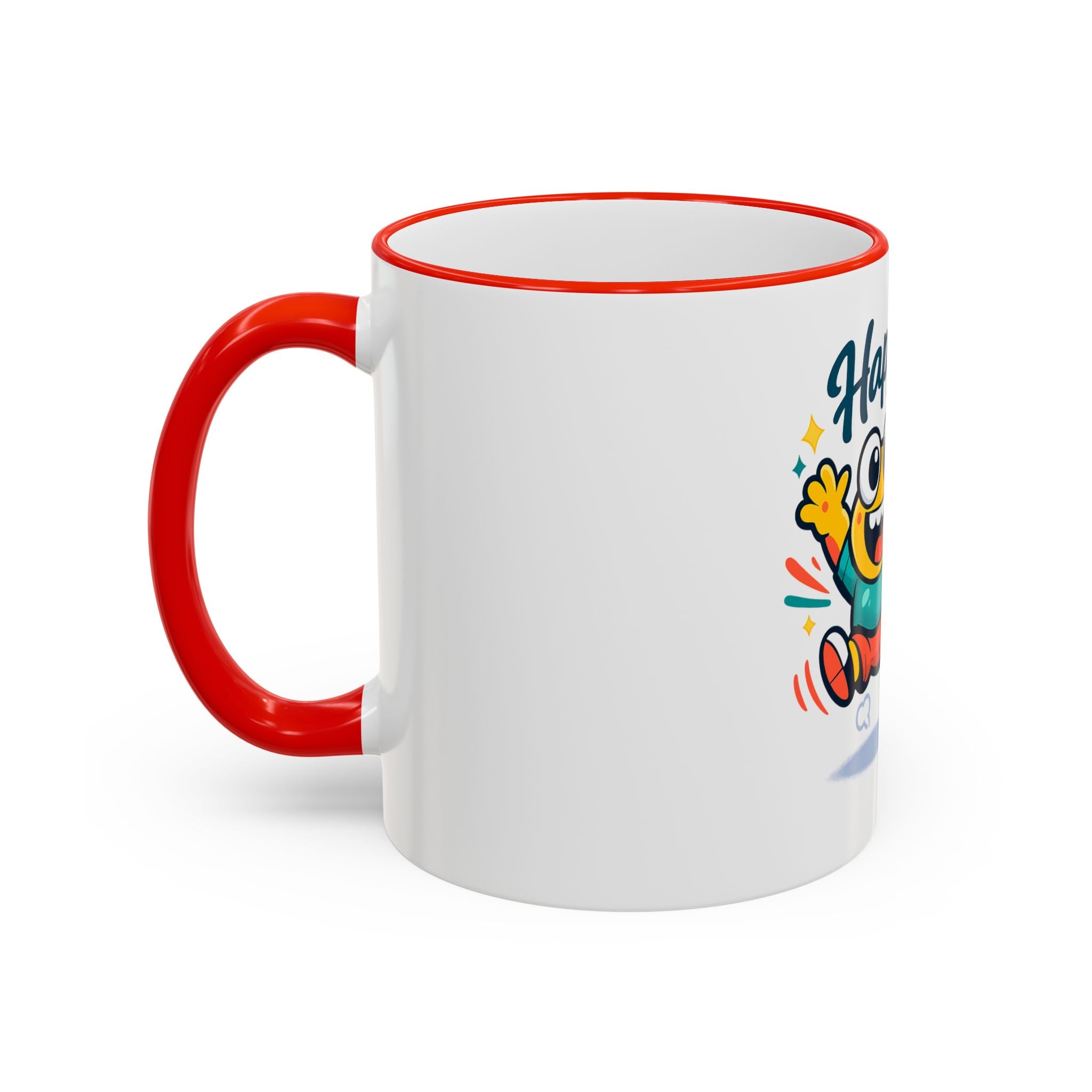 Happy Monster Accent Rim Mug – Cheerful Cute Cartoon Coffee Cup (11oz/15oz)