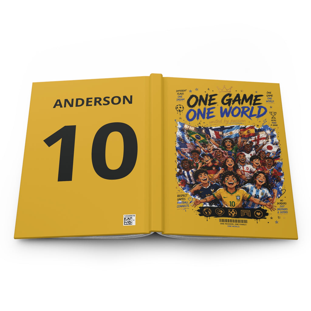 One Game One World Soccer Hardcover Journal — Personalized Number 10 Notebook