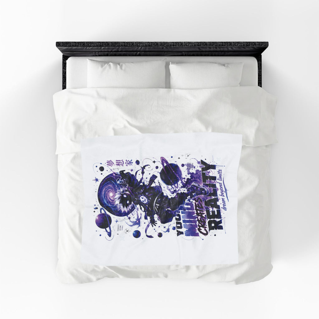 Velveteen Plush Blanket — Cosmic Astronaut 'Your Mind Creates Reality' Soft Throw