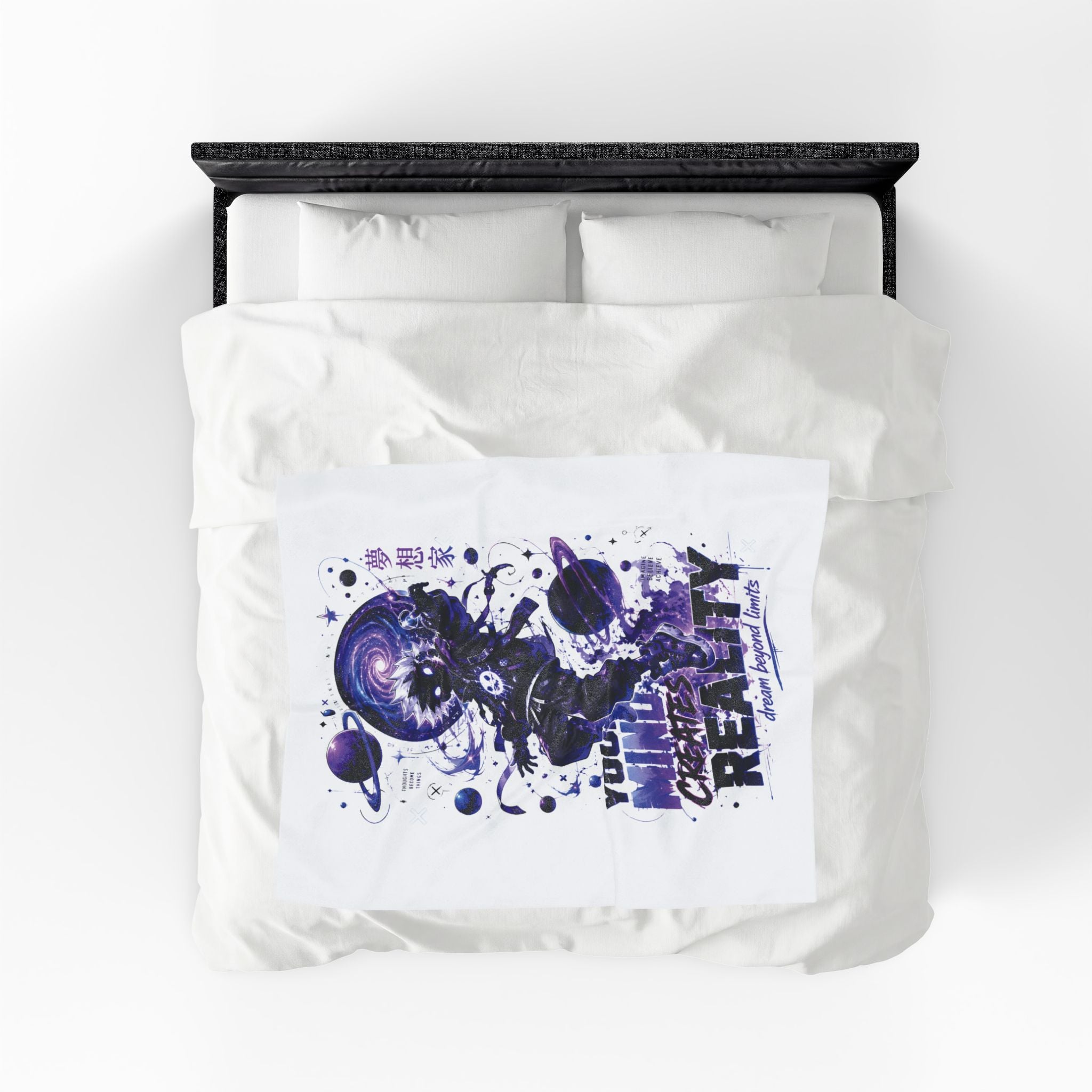Velveteen Plush Blanket — Cosmic Astronaut 'Your Mind Creates Reality' Soft Throw