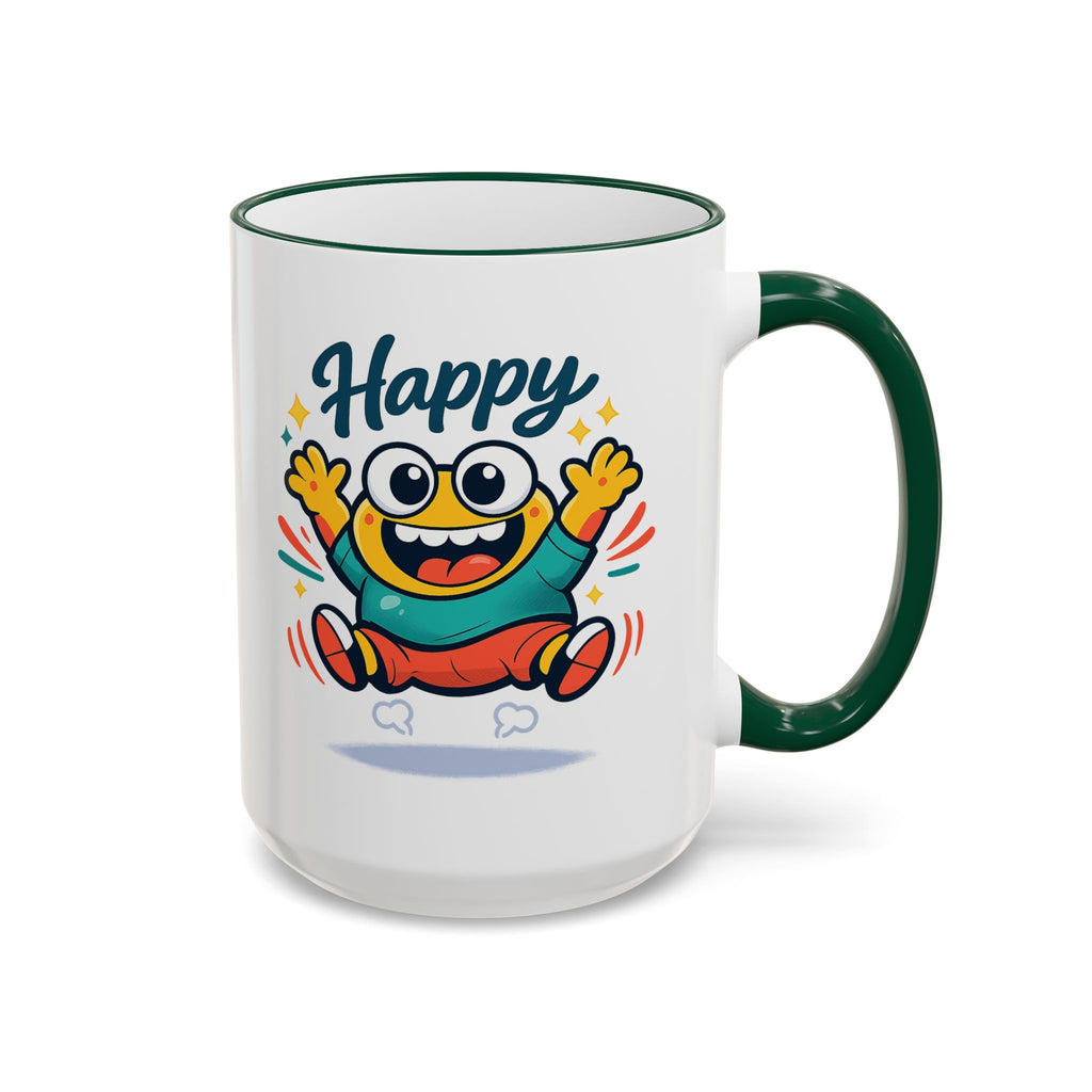 Happy Monster Accent Mug - Cute Cartoon Coffee Cup (11oz/15oz)