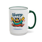 Happy Monster Accent Mug - Cute Cartoon Coffee Cup (11oz/15oz)