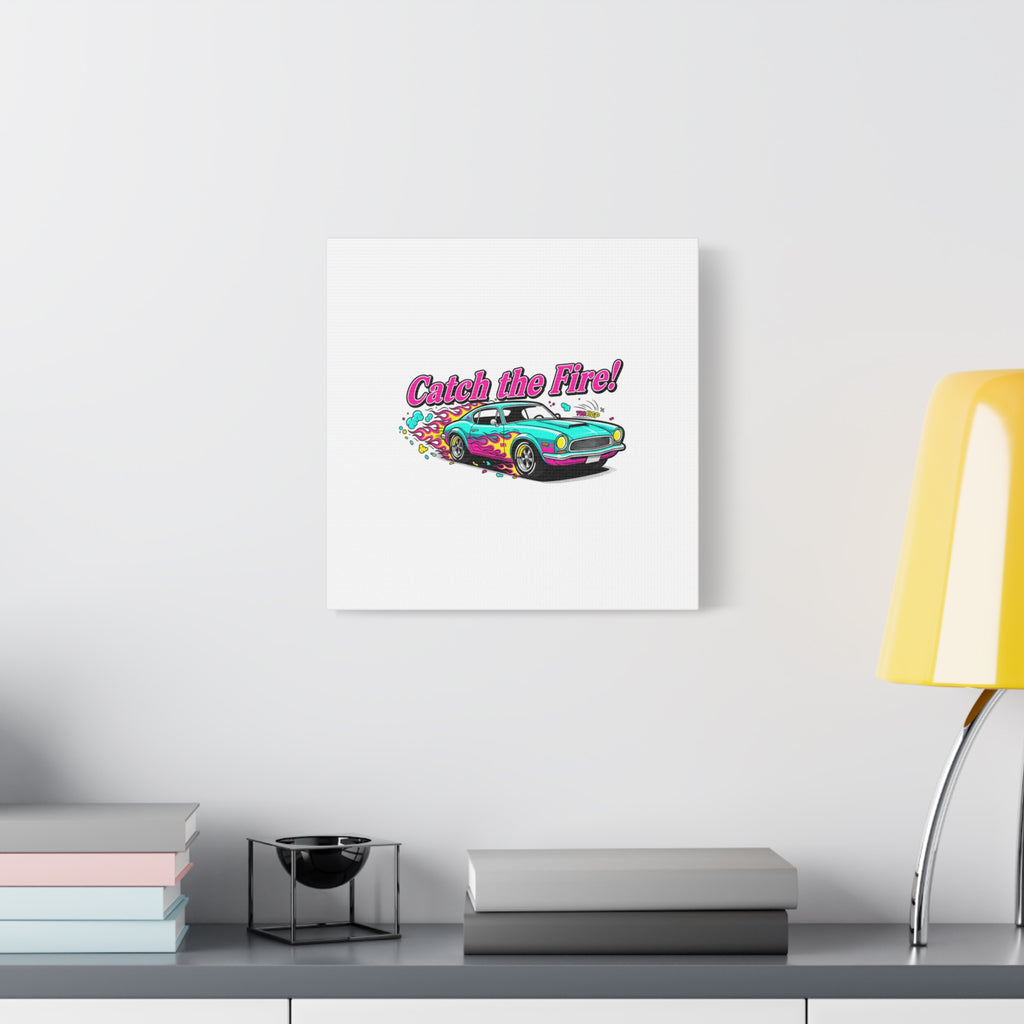 Catch the Fire Retro Car Canvas | Cartoon Racing Flame, Vintage Car Illustration