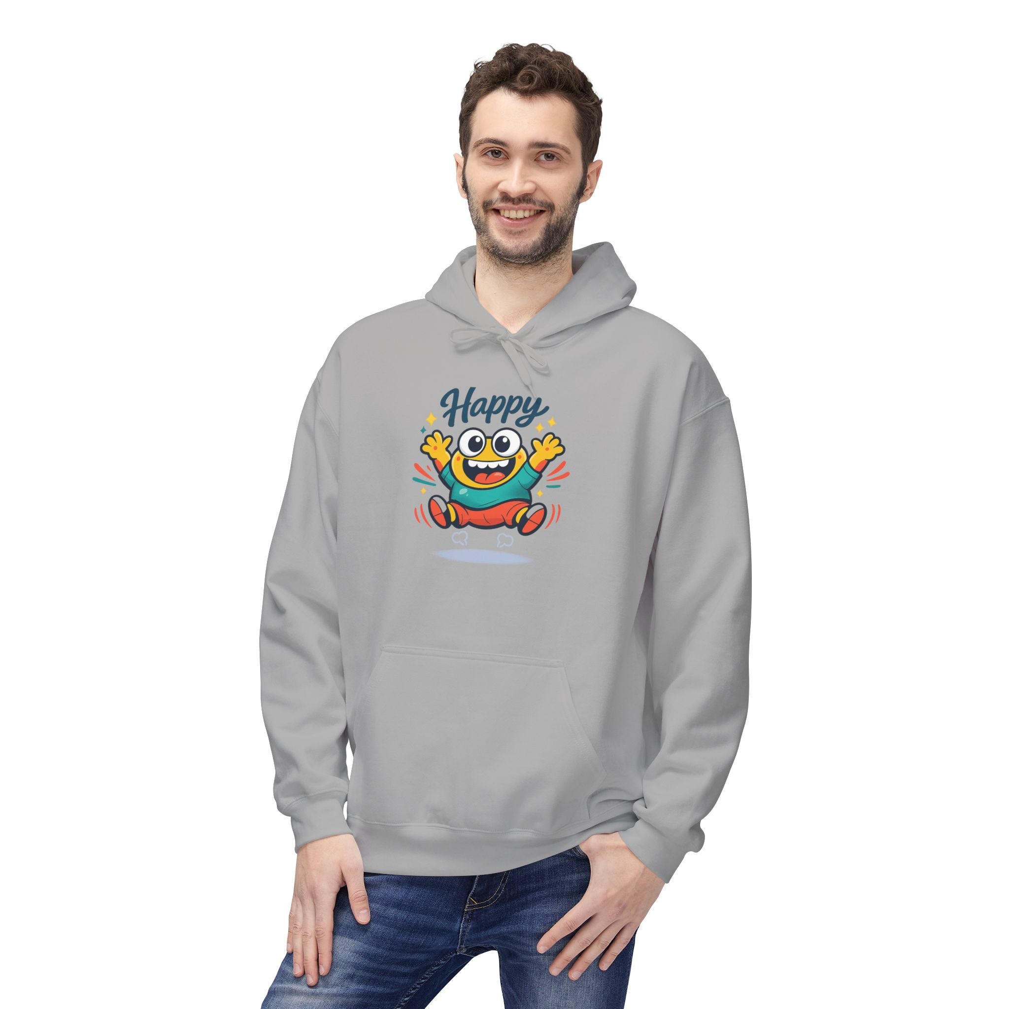 Happy Blob Graphic Hoodie – Cute Cartoon 'Happy' Pullover