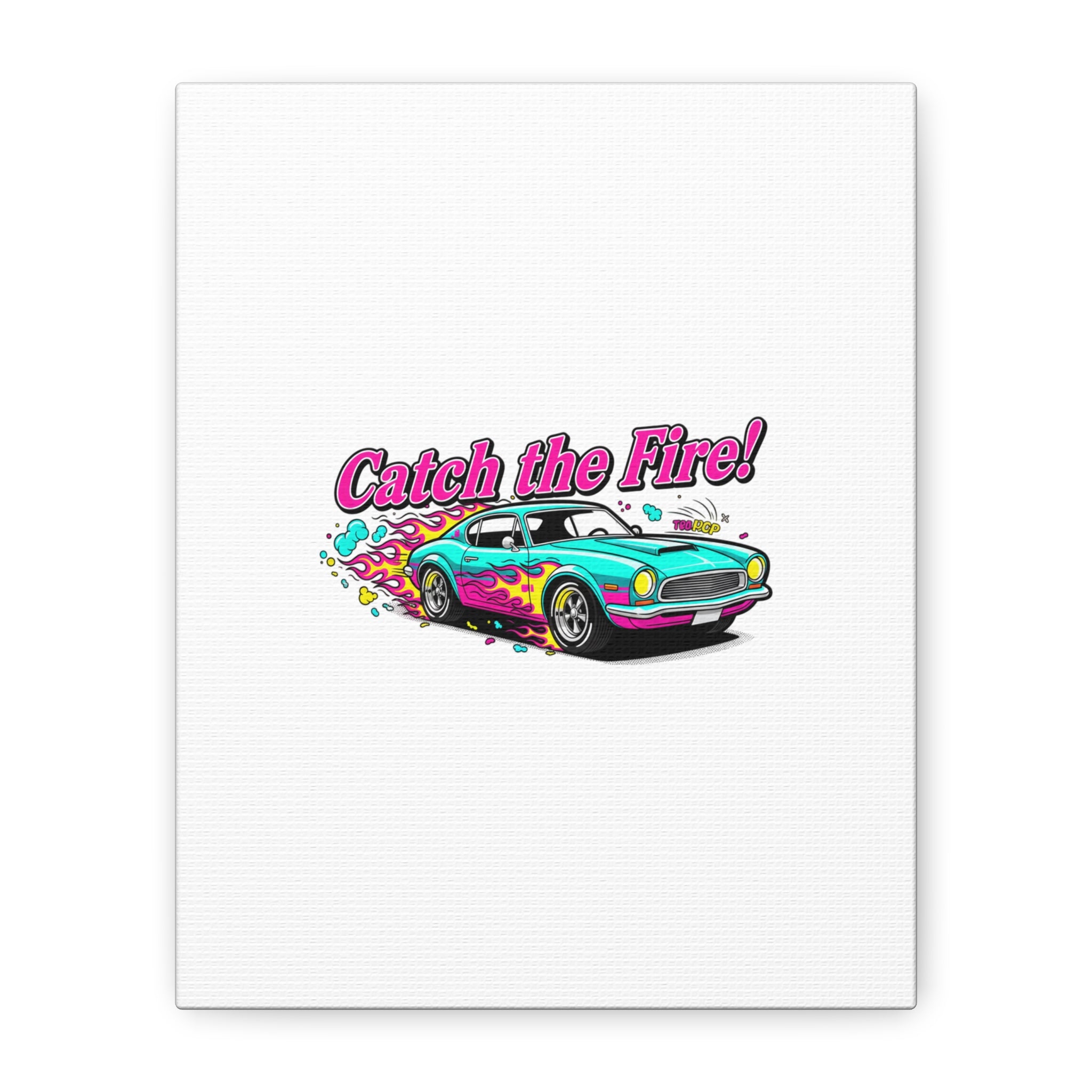 Catch the Fire Retro Car Canvas | Cartoon Racing Flame, Vintage Car Illustration