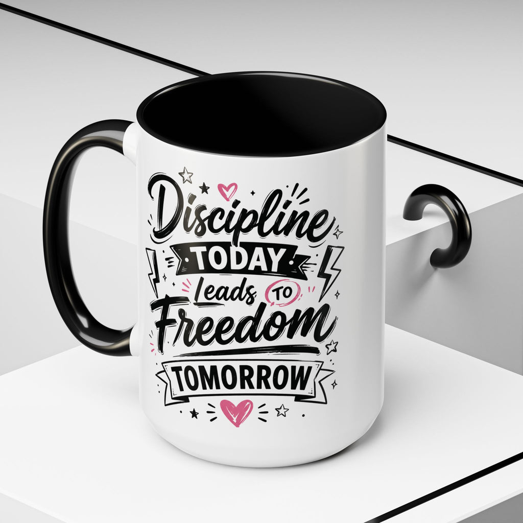 Discipline Today Leads to Freedom Tomorrow Accent Coffee Mug — Motivational Inspirational Quote