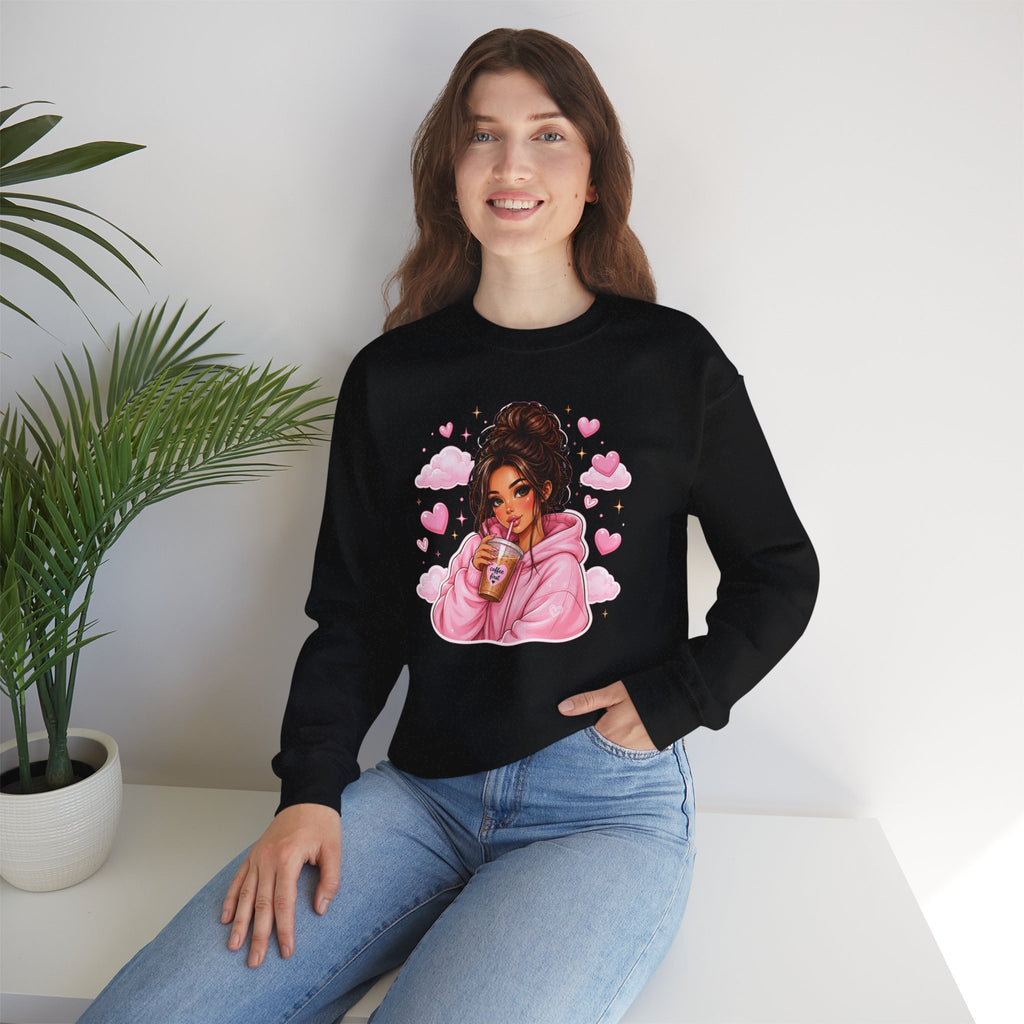 Cozy Pink Heart Girl Crewneck Sweatshirt