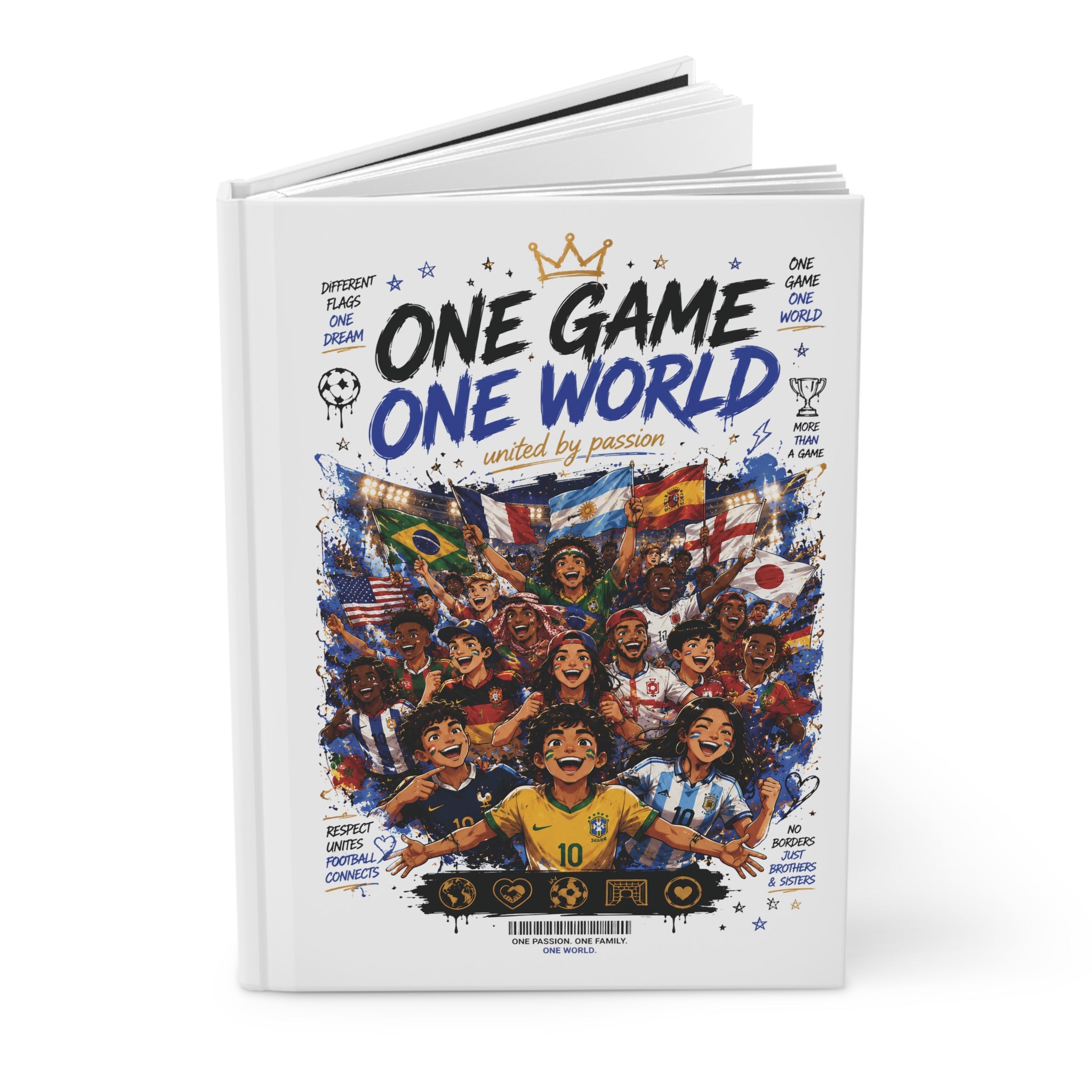 One Game One World Soccer Hardcover Journal — Personalized Name & Number