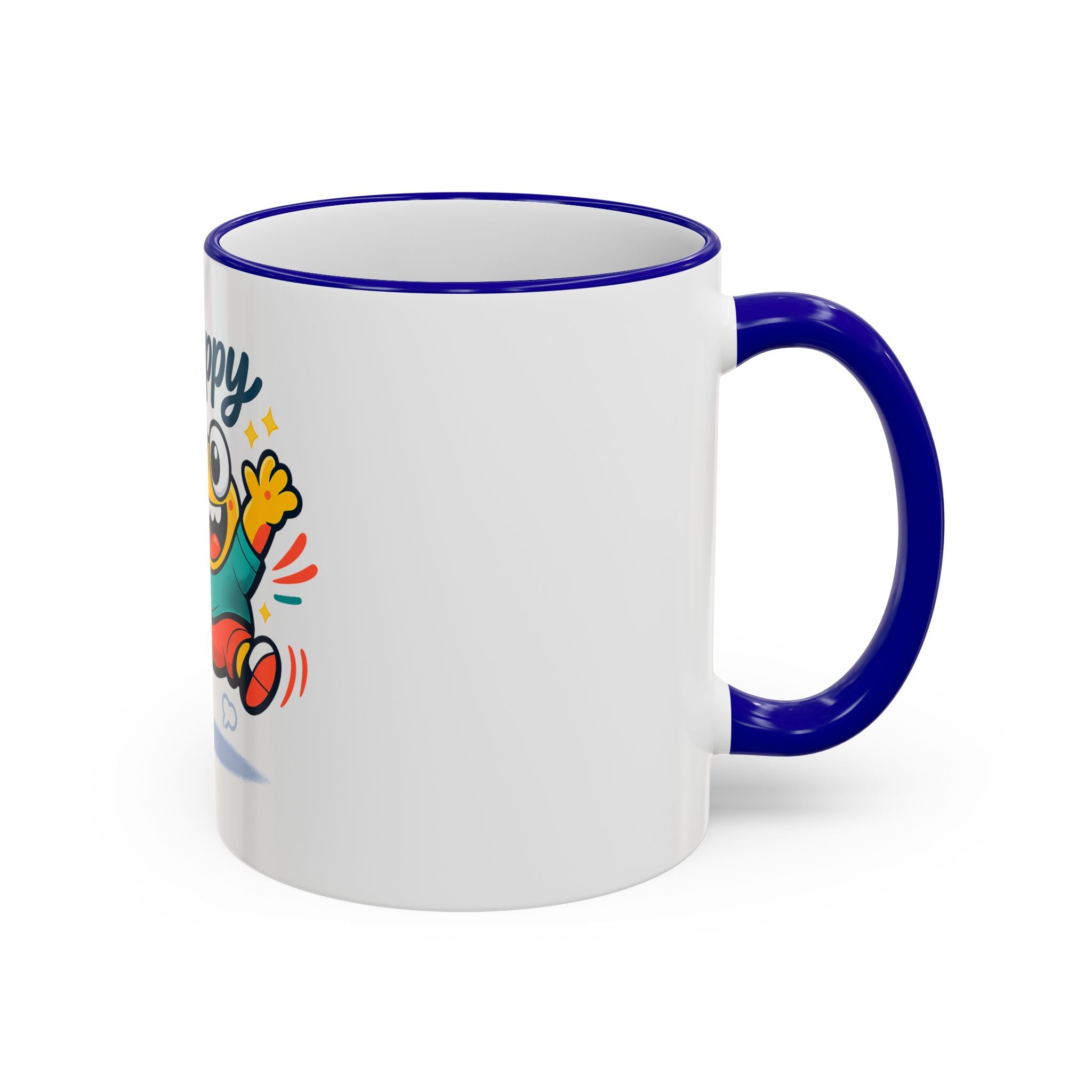 Happy Monster Accent Rim Mug – Cheerful Cute Cartoon Coffee Cup (11oz/15oz)
