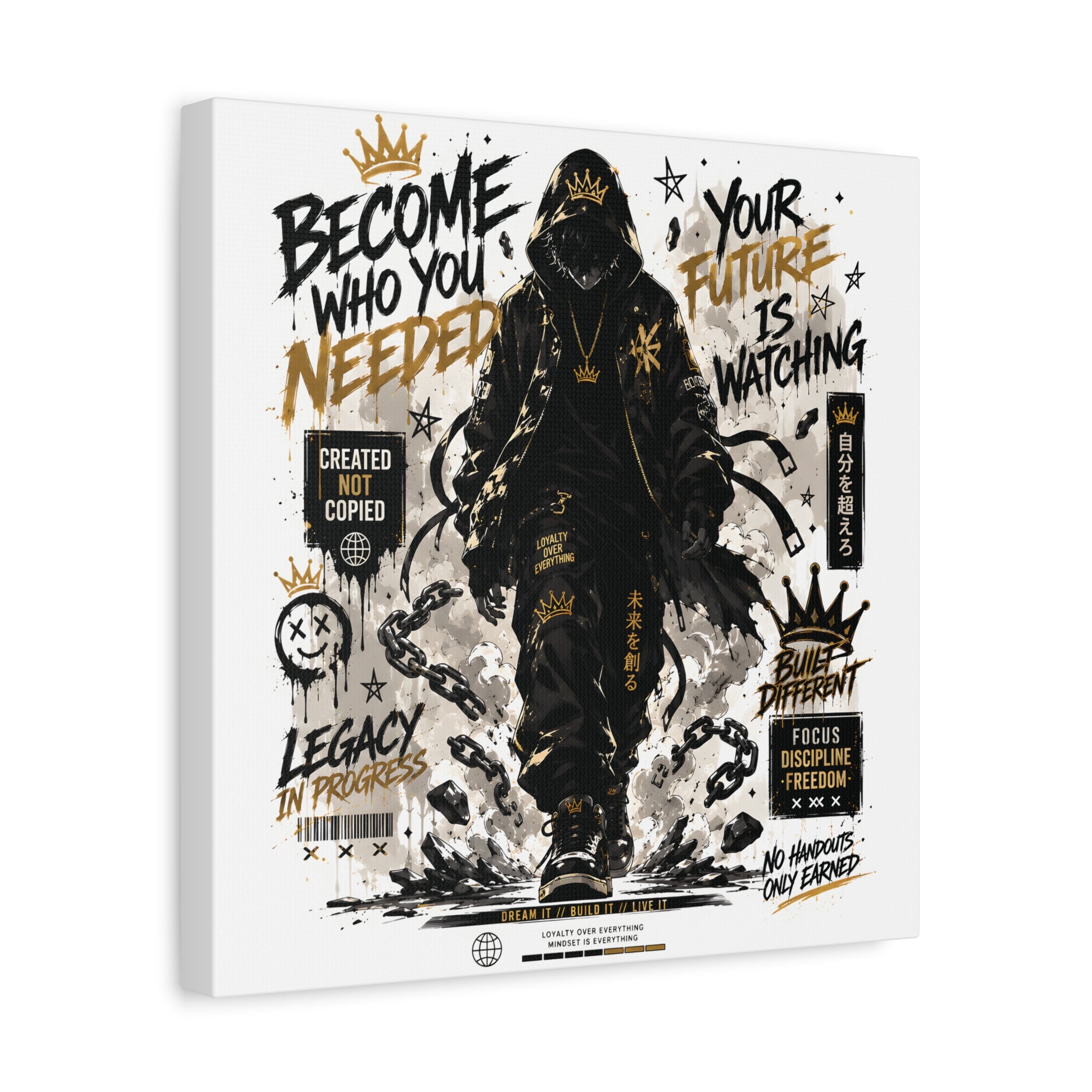 Motivational Street Art Canvas — "Become Who You Needed" Stretched Matte Print