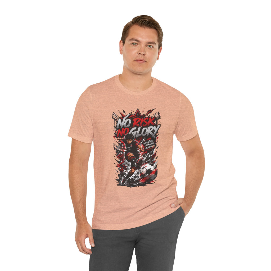 No Risk No Glory Soccer T-Shirt — Dynamic Football Player Graphic Tee