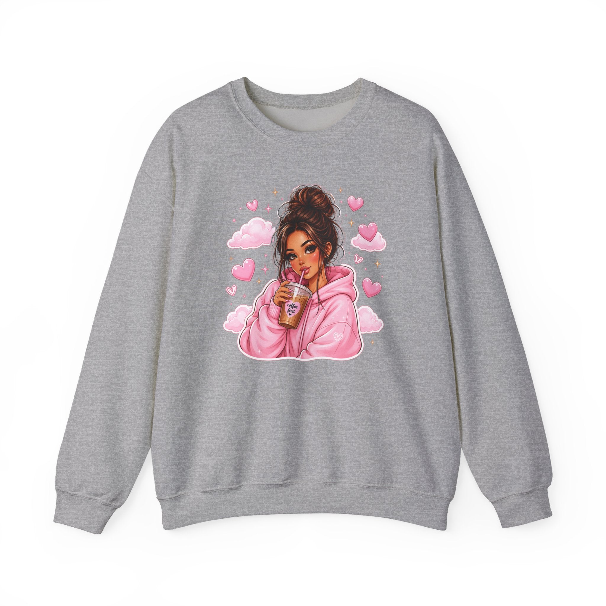 Cozy Pink Heart Girl Crewneck Sweatshirt