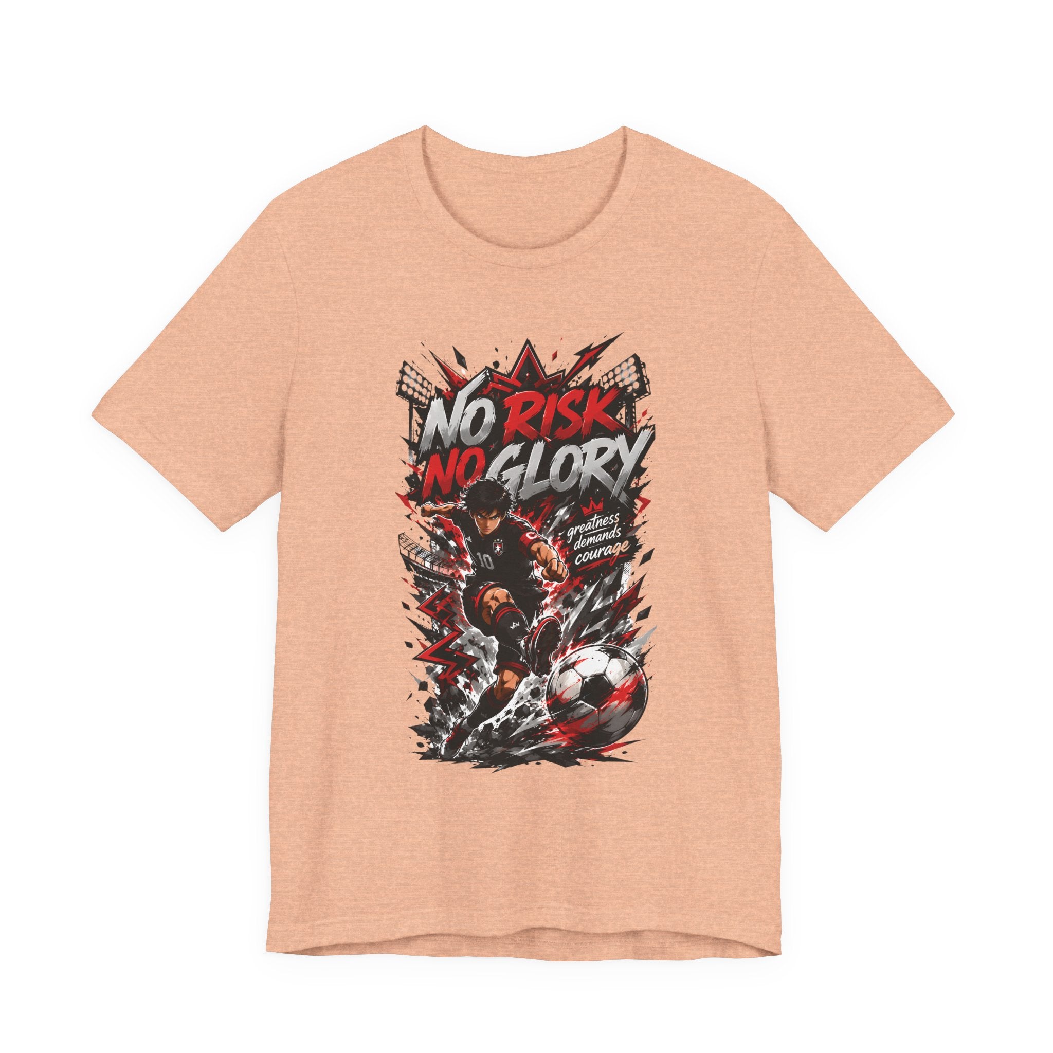 No Risk No Glory Soccer T-Shirt — Dynamic Football Player Graphic Tee