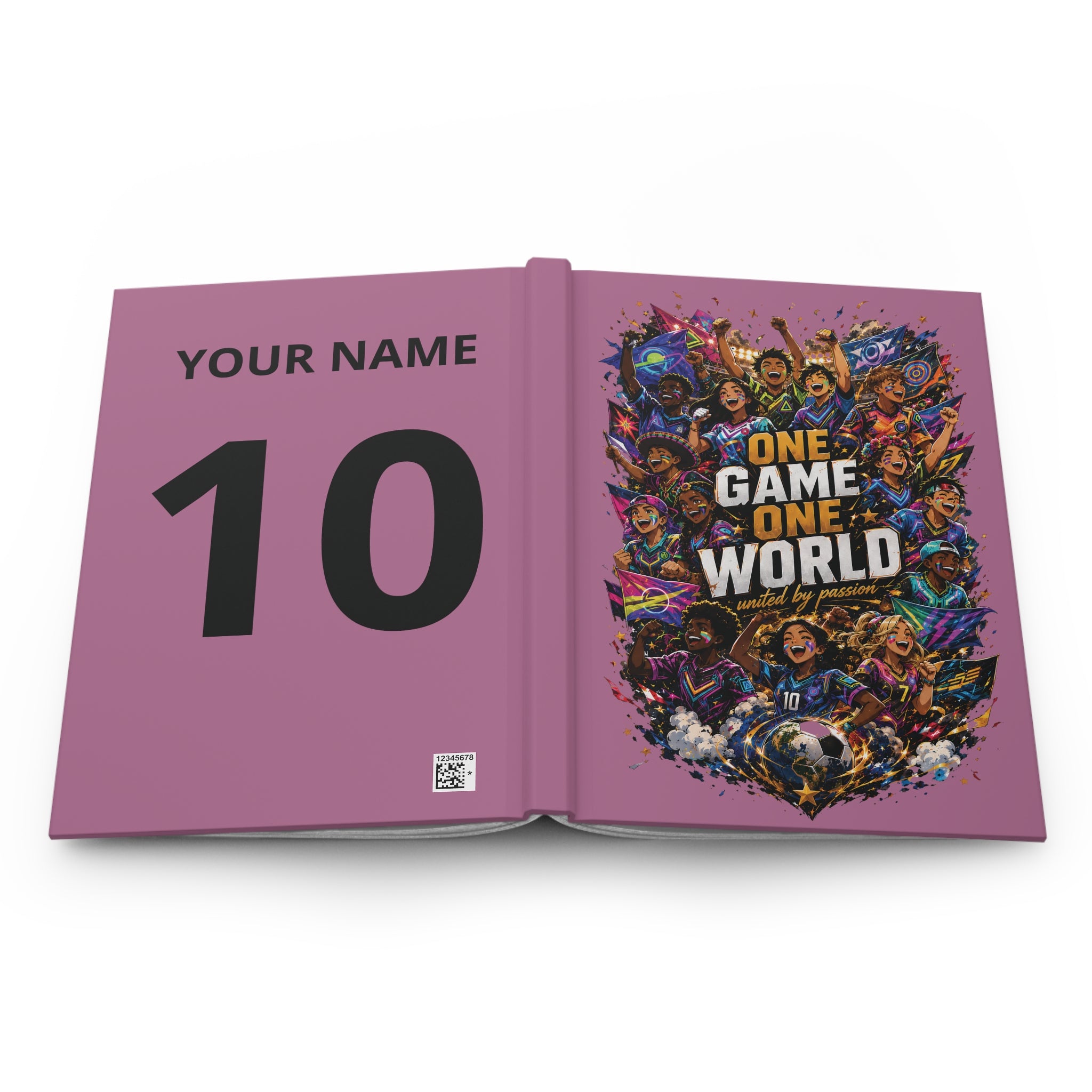 One Game One World Soccer Hardcover Journal — Personalized Sports Notebook