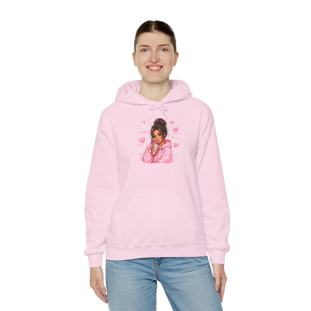 Cute Pink Heart Girl Hoodie — Cozy Graphic Sweatshirt