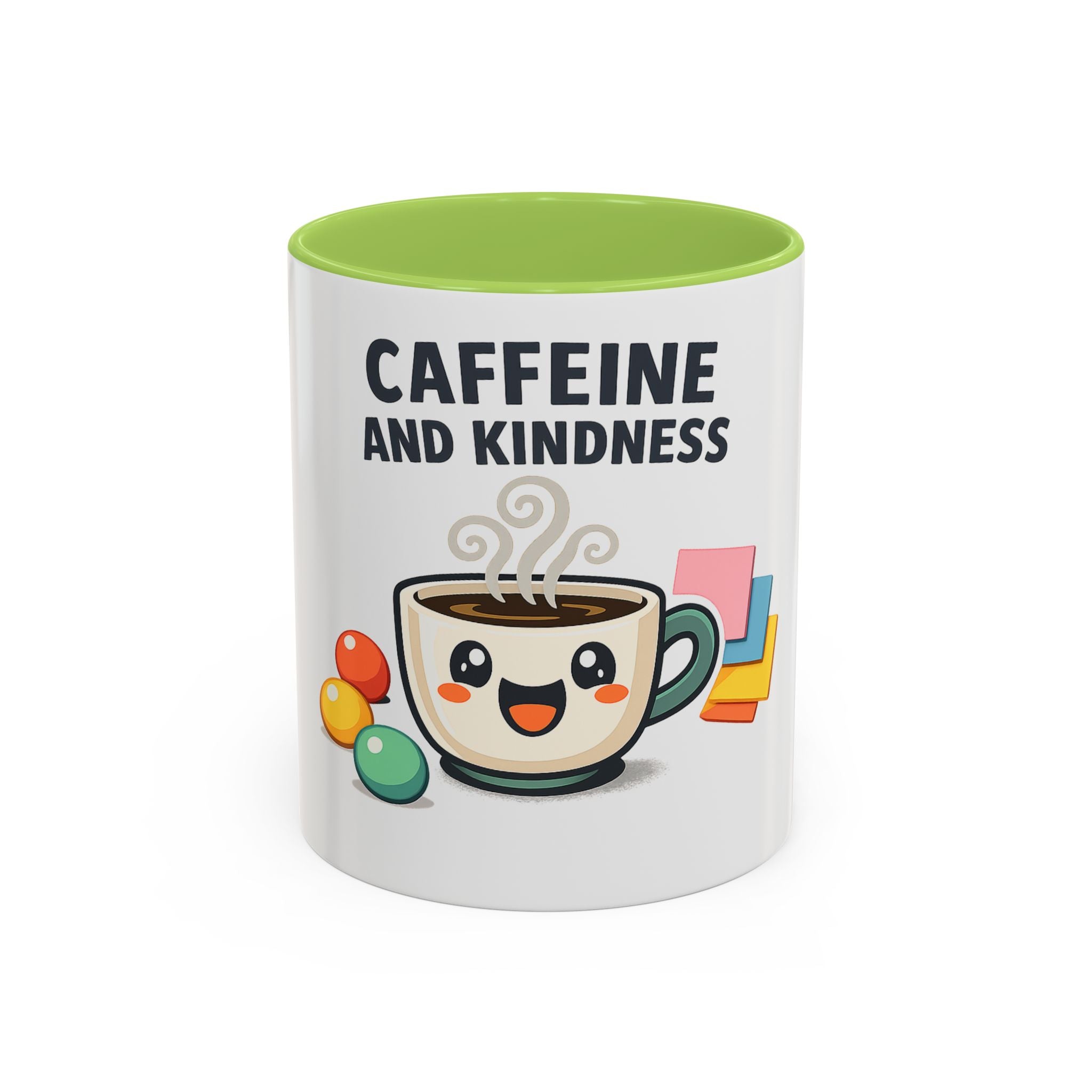 Caffeine and Kindness Coffee Mug — Cute Kawaii Tea Cup Accent Mug (11/15oz)