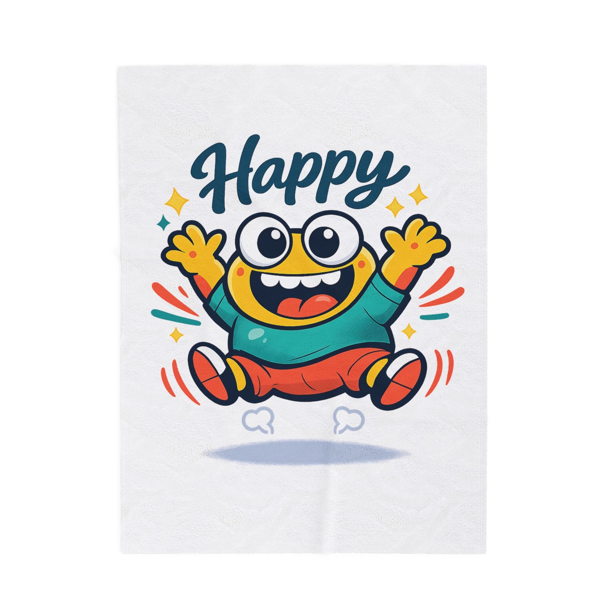 Happy Mood Face Velveteen Plush Blanket | thick outline kawaii cartoon