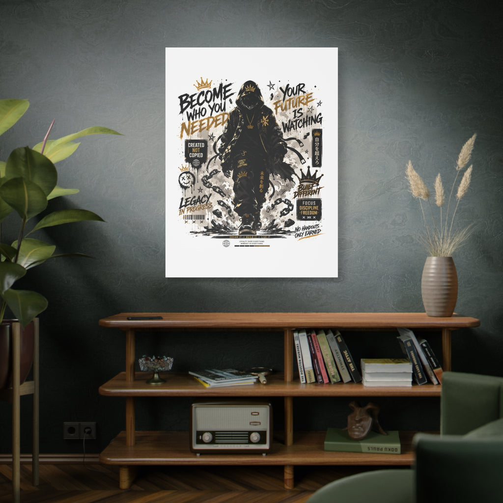 Motivational Street Art Canvas — "Become Who You Needed" Stretched Matte Print