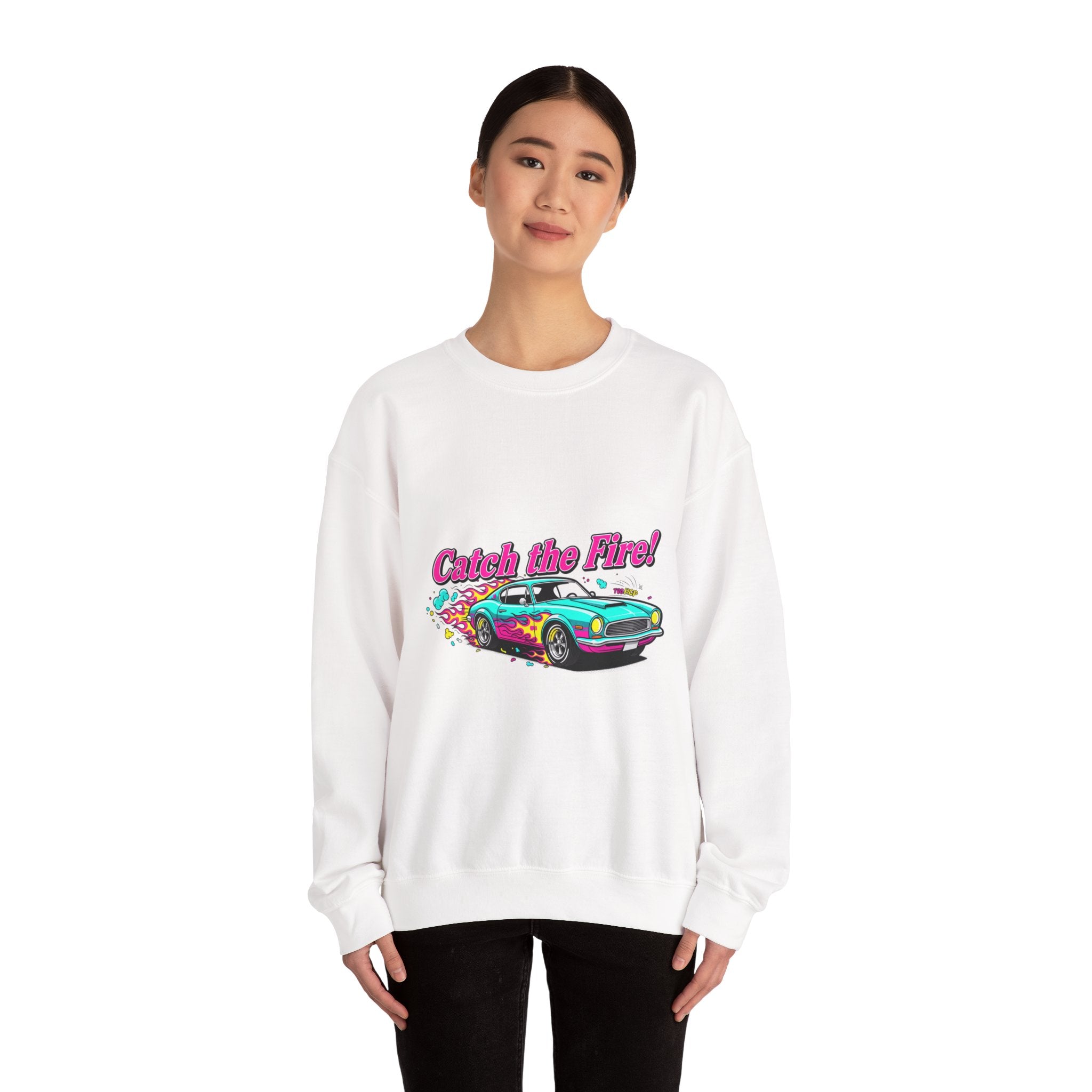 Cartoon Dragster Flames Sweatshirt | Vintage Car Illustration, Racing Flame