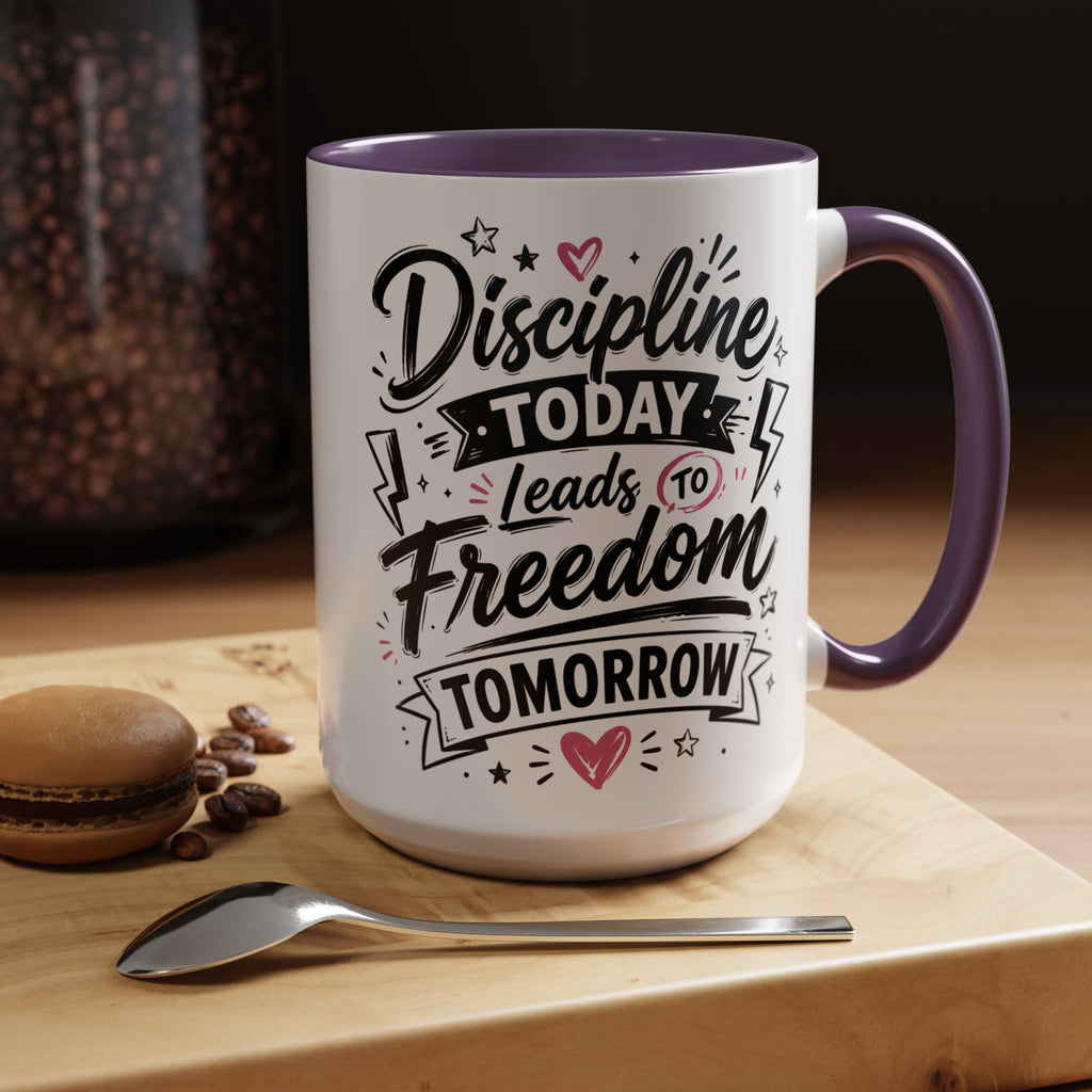Discipline Today Leads to Freedom Tomorrow Accent Coffee Mug — Motivational Inspirational Quote