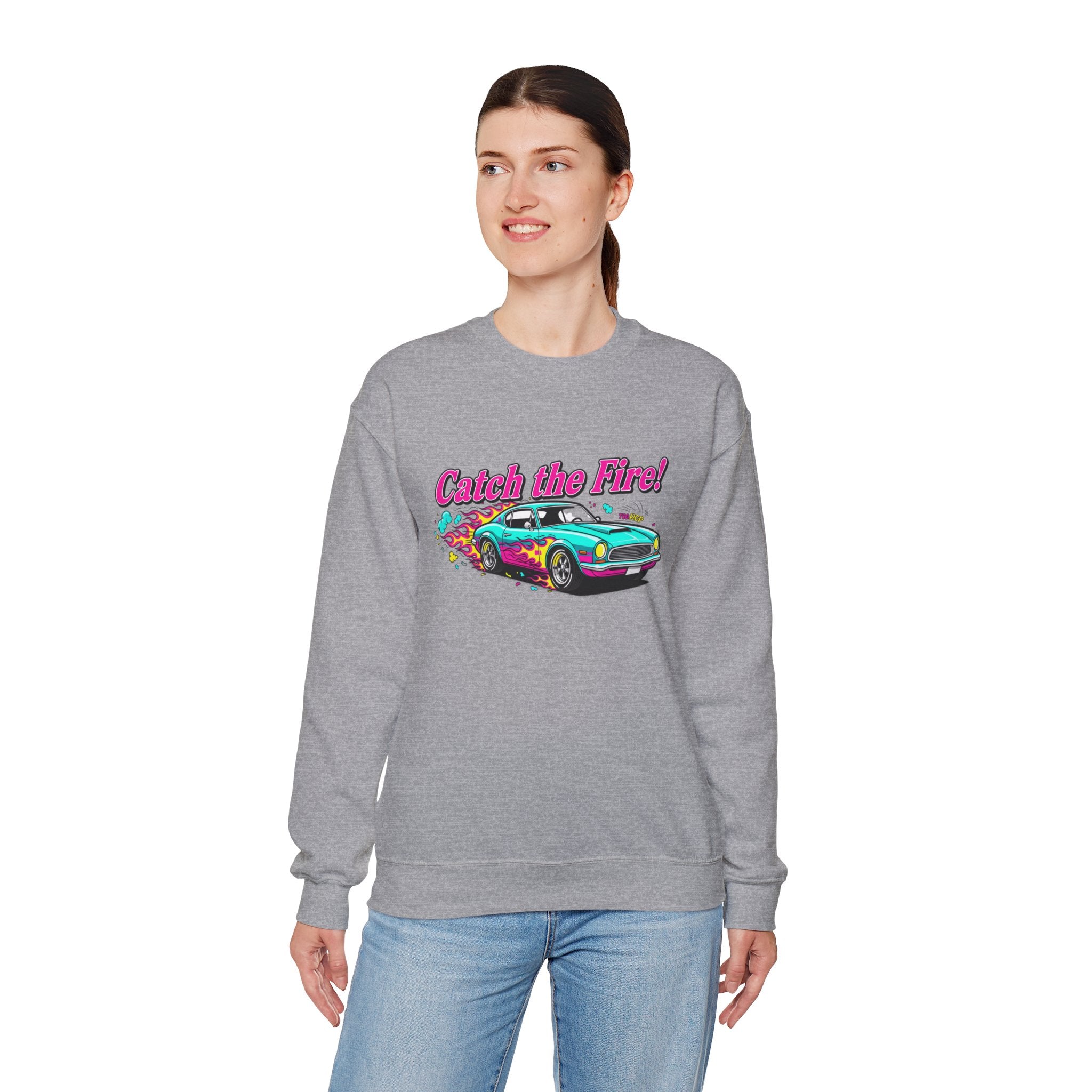 Cartoon Dragster Flames Sweatshirt - Vintage Racing Graphic Crewneck