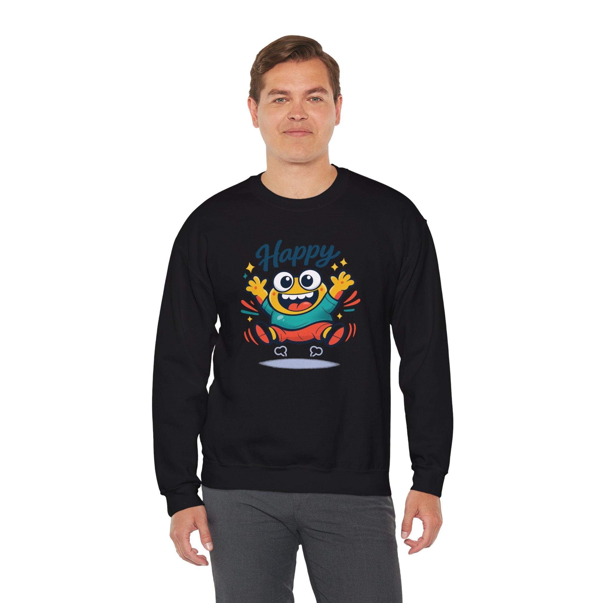 Happy Blob Cartoon Crewneck Sweatshirt | kawaii minimal, thick outline