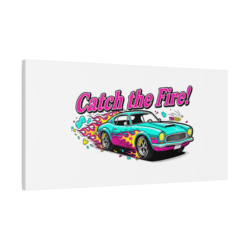 Catch the Fire Retro Car Canvas | Cartoon Racing Flame, Vintage Car Illustration