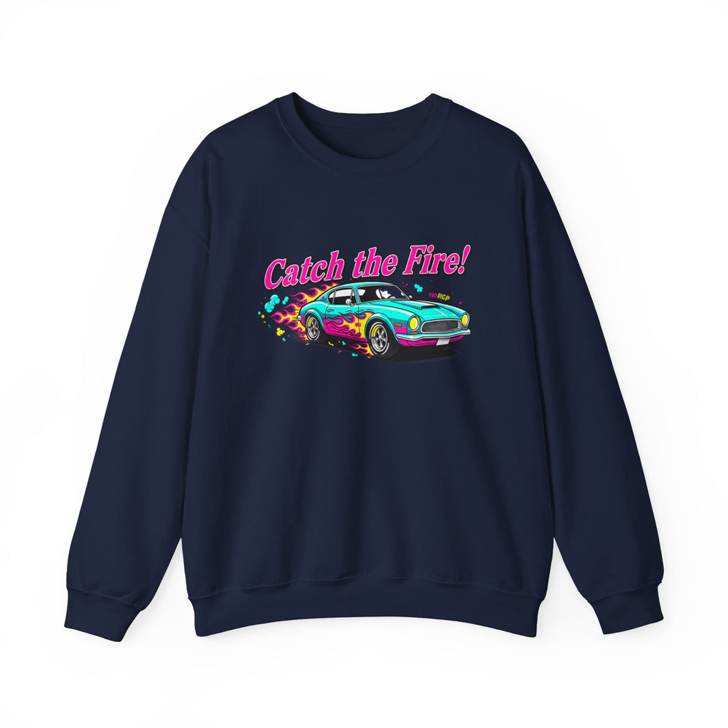 Cartoon Dragster Flames Sweatshirt - Vintage Racing Graphic Crewneck