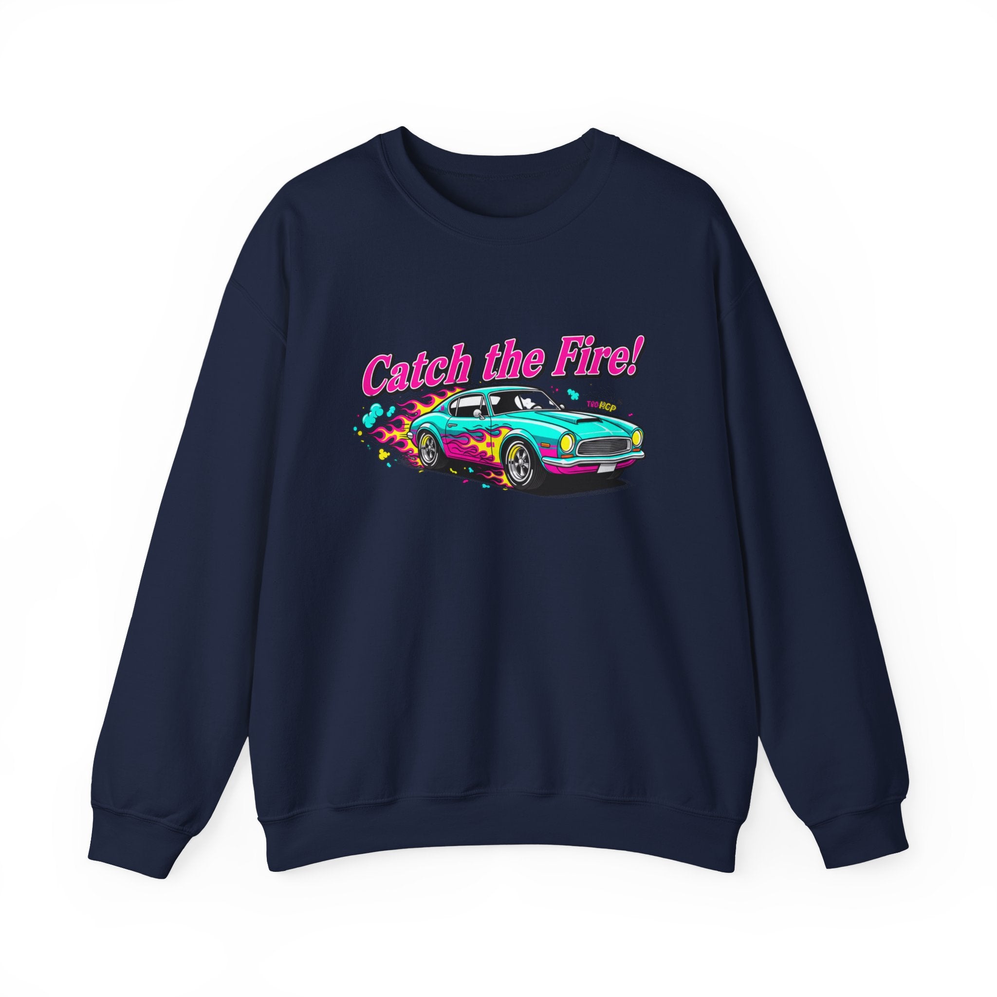 Cartoon Dragster Flames Sweatshirt - Vintage Racing Graphic Crewneck
