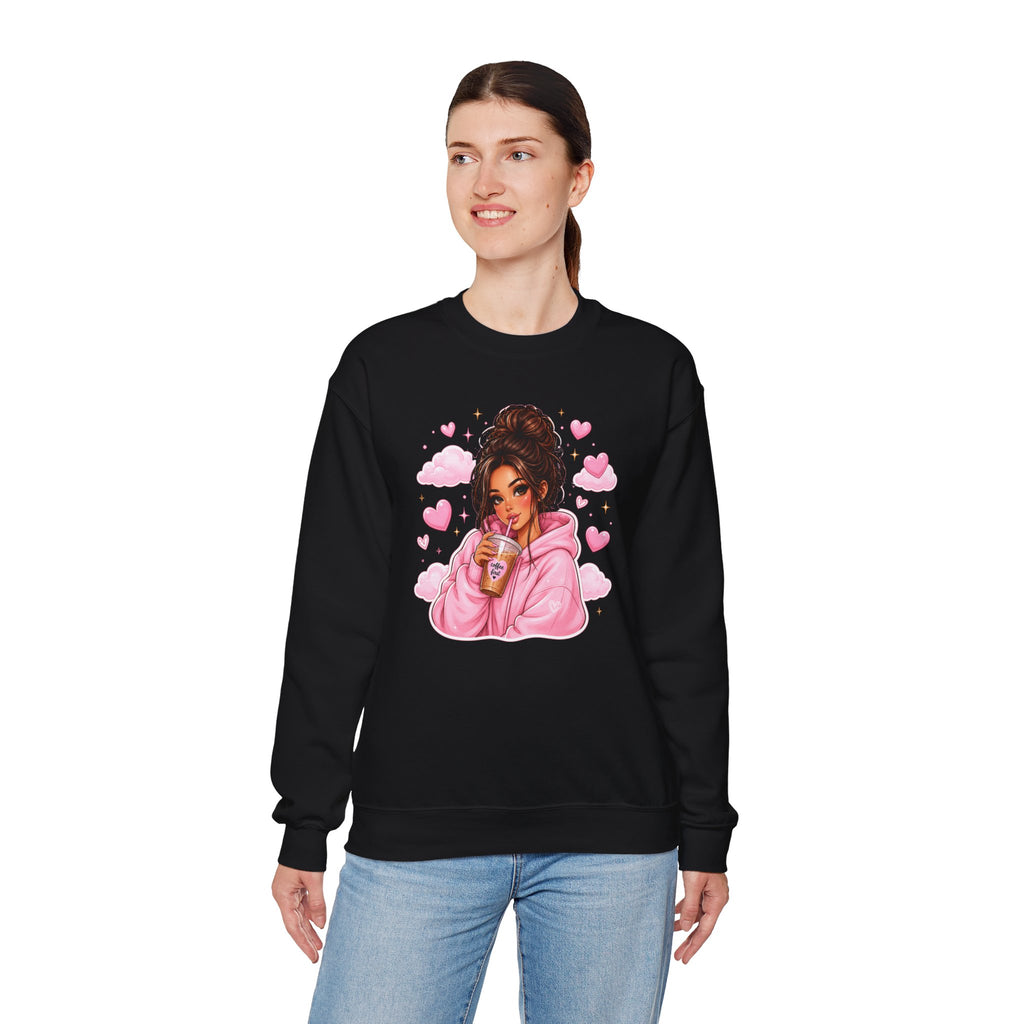 Cozy Pink Heart Girl Crewneck Sweatshirt