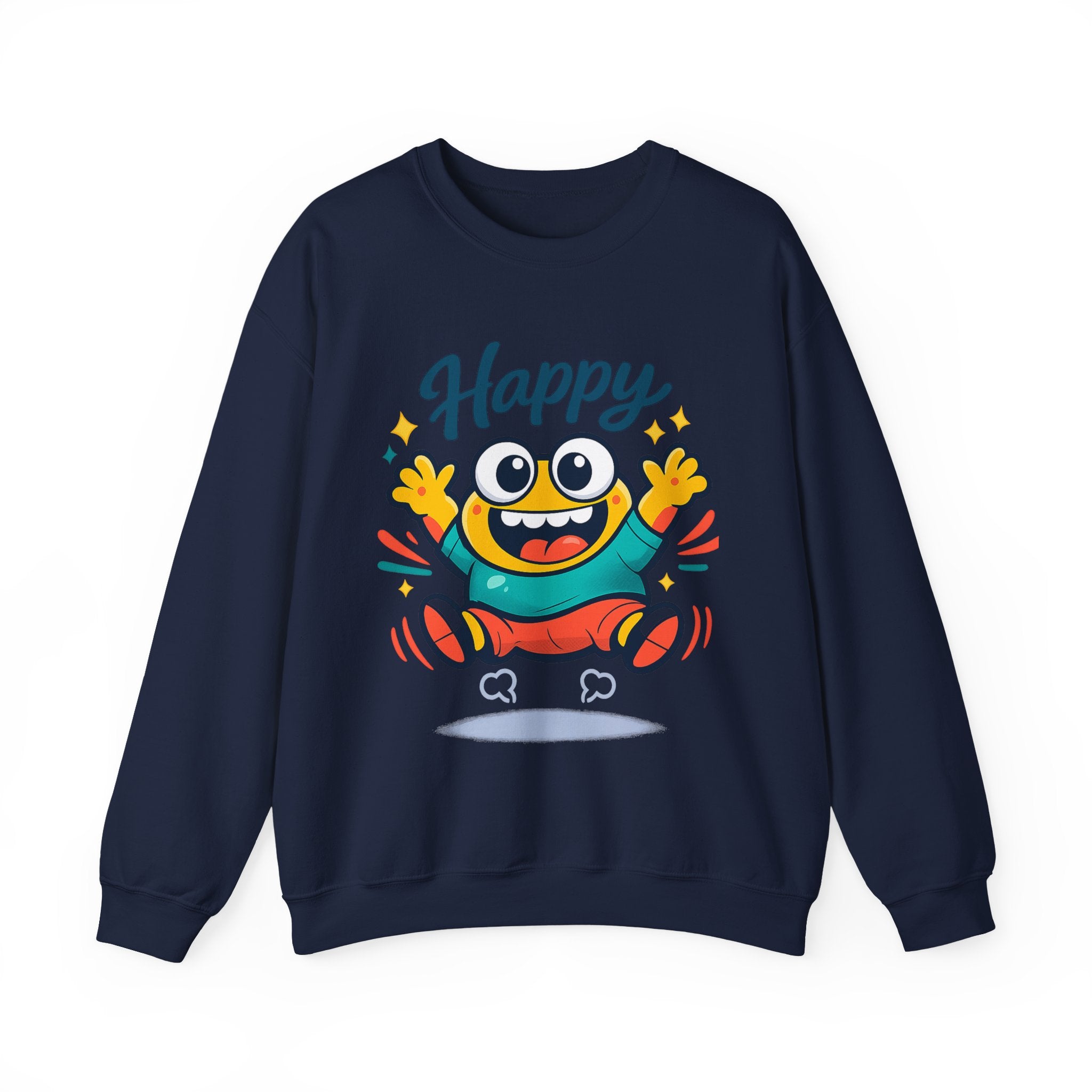 Happy Blob Cartoon Crewneck Sweatshirt | kawaii minimal, thick outline