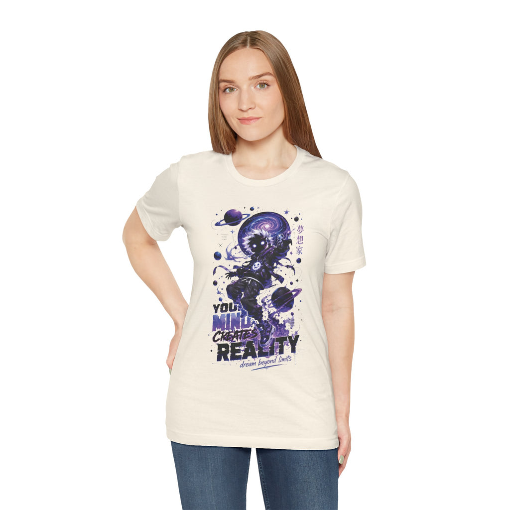 Astronaut Galaxy Tee — "Your Mind Creates Reality" Space Graphic T-Shirt