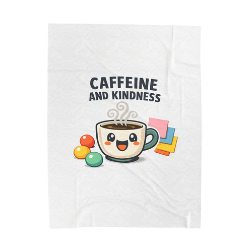 Caffeine and Kindness Velveteen Blanket - Cozy Coffee-Themed Throw