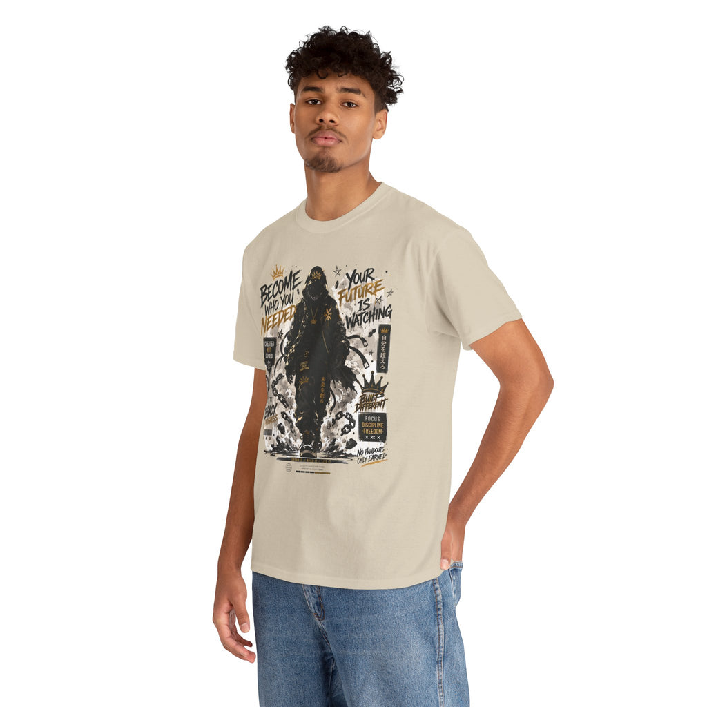 Motivational Soldier Graphic Tee – "Become Who You Need" Inspirational Military Design